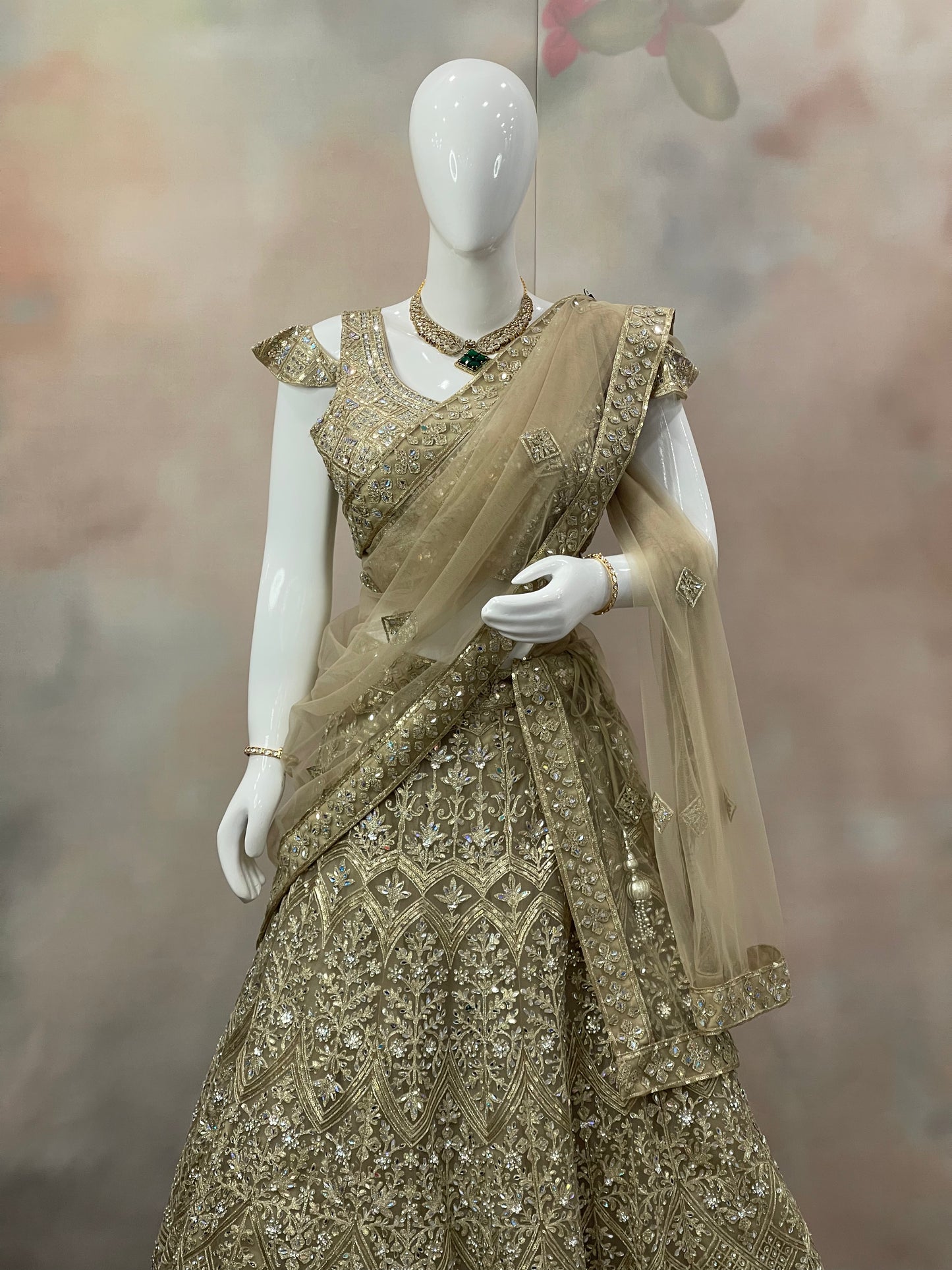 Golden Majesty – Beige Sequin Embroidered Lehenga