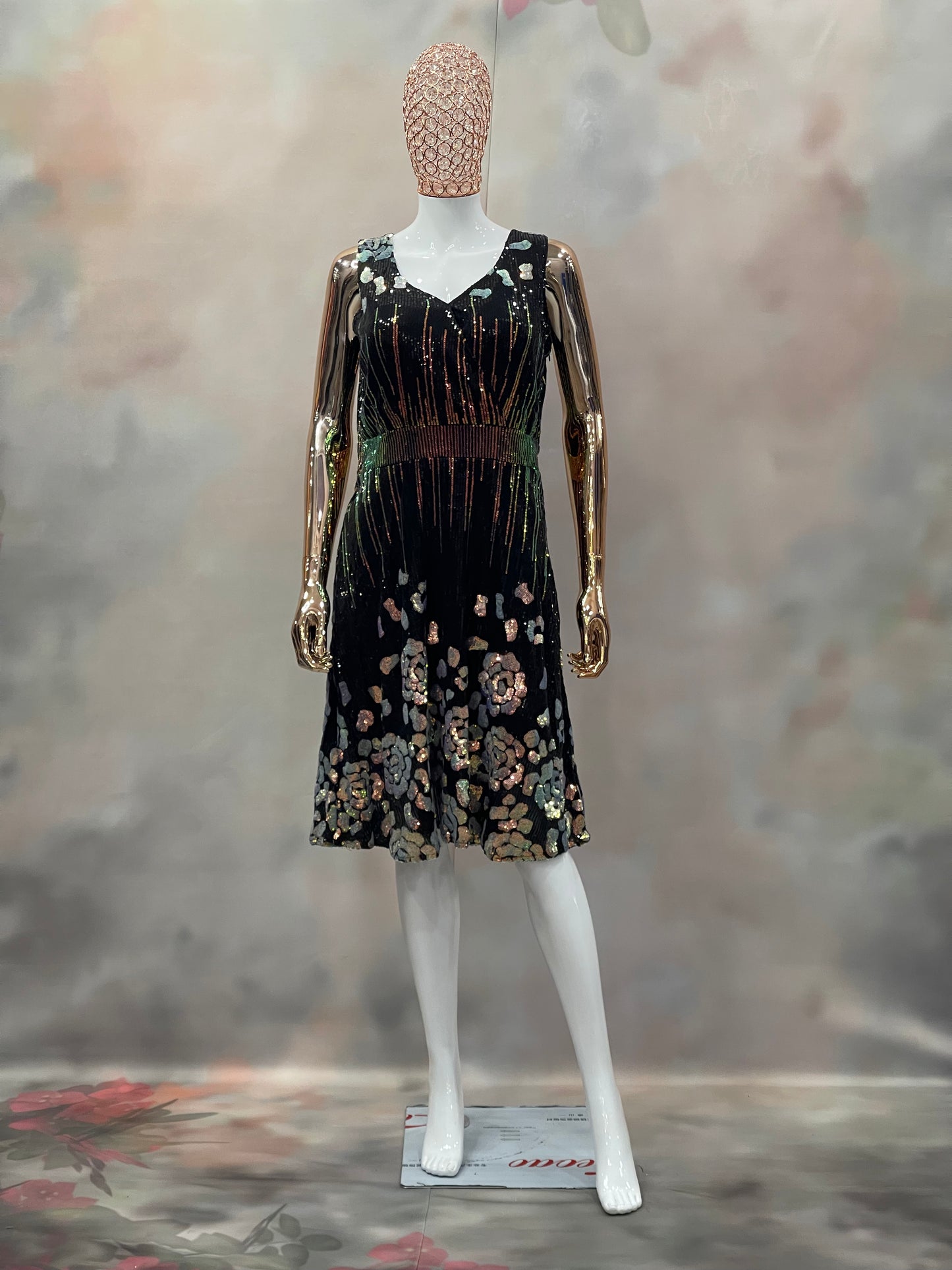 Radiant Bloom – Black Sequin Cocktail Dress
