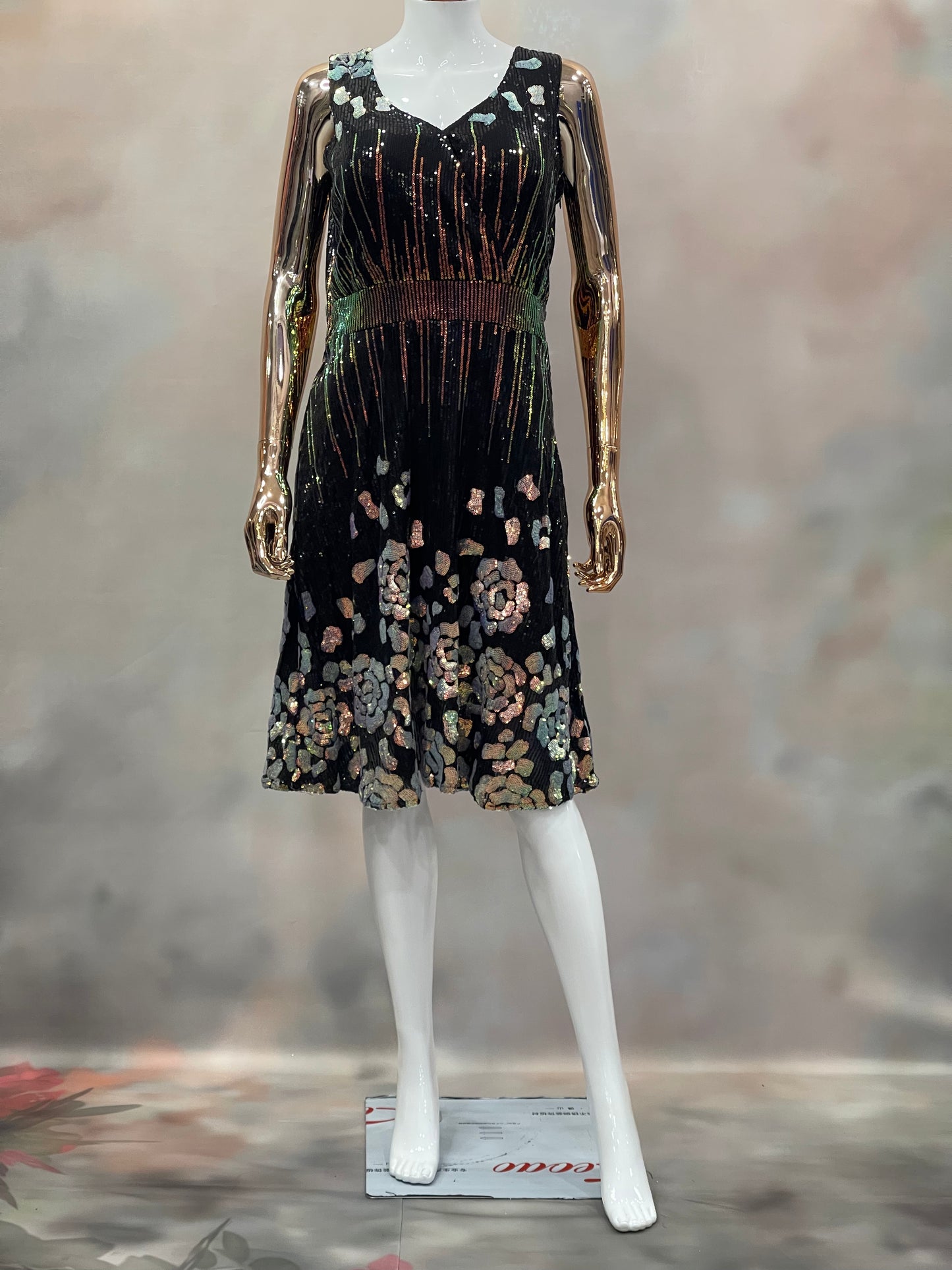 Radiant Bloom – Black Sequin Cocktail Dress