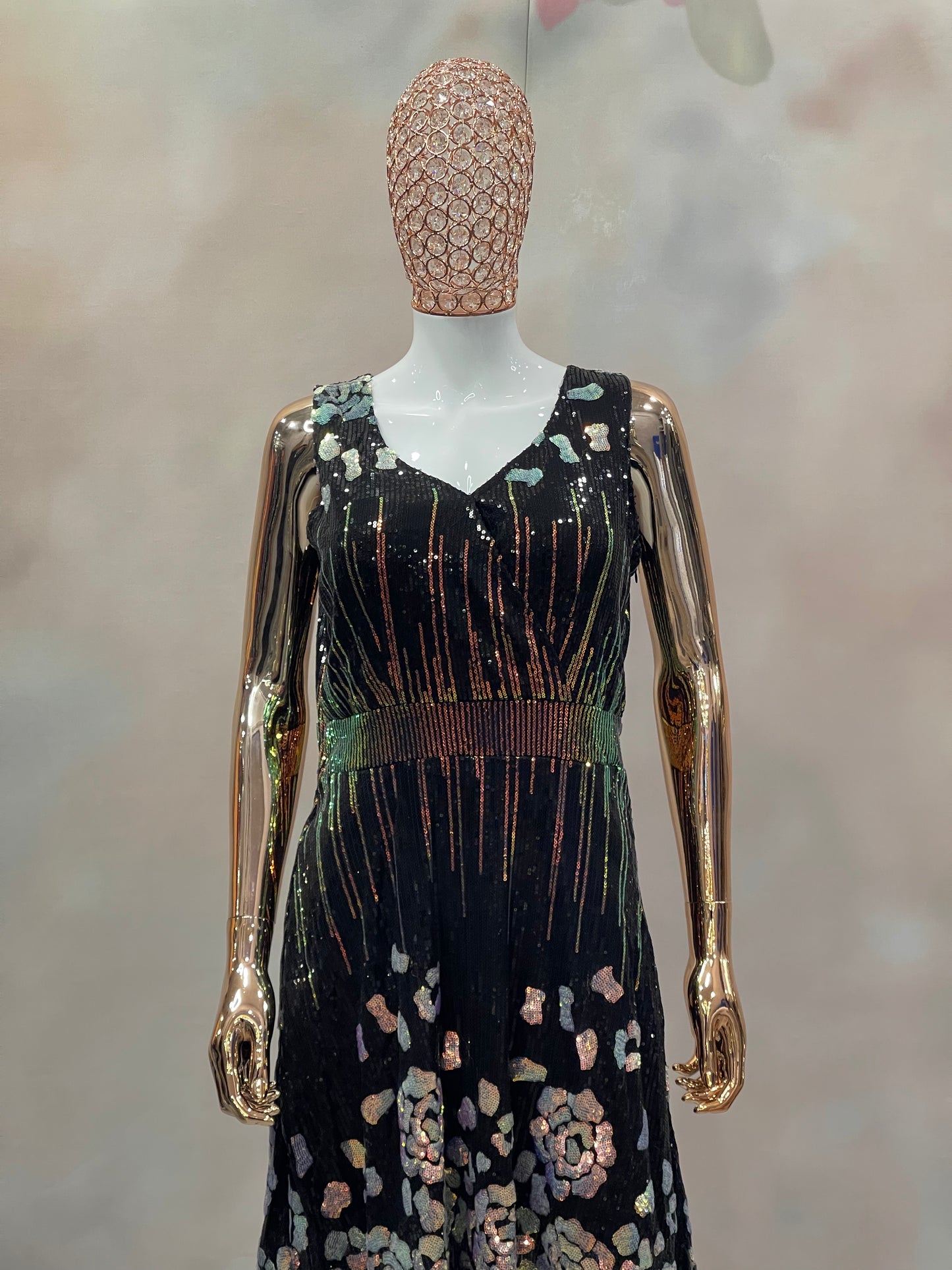 Radiant Bloom – Black Sequin Cocktail Dress