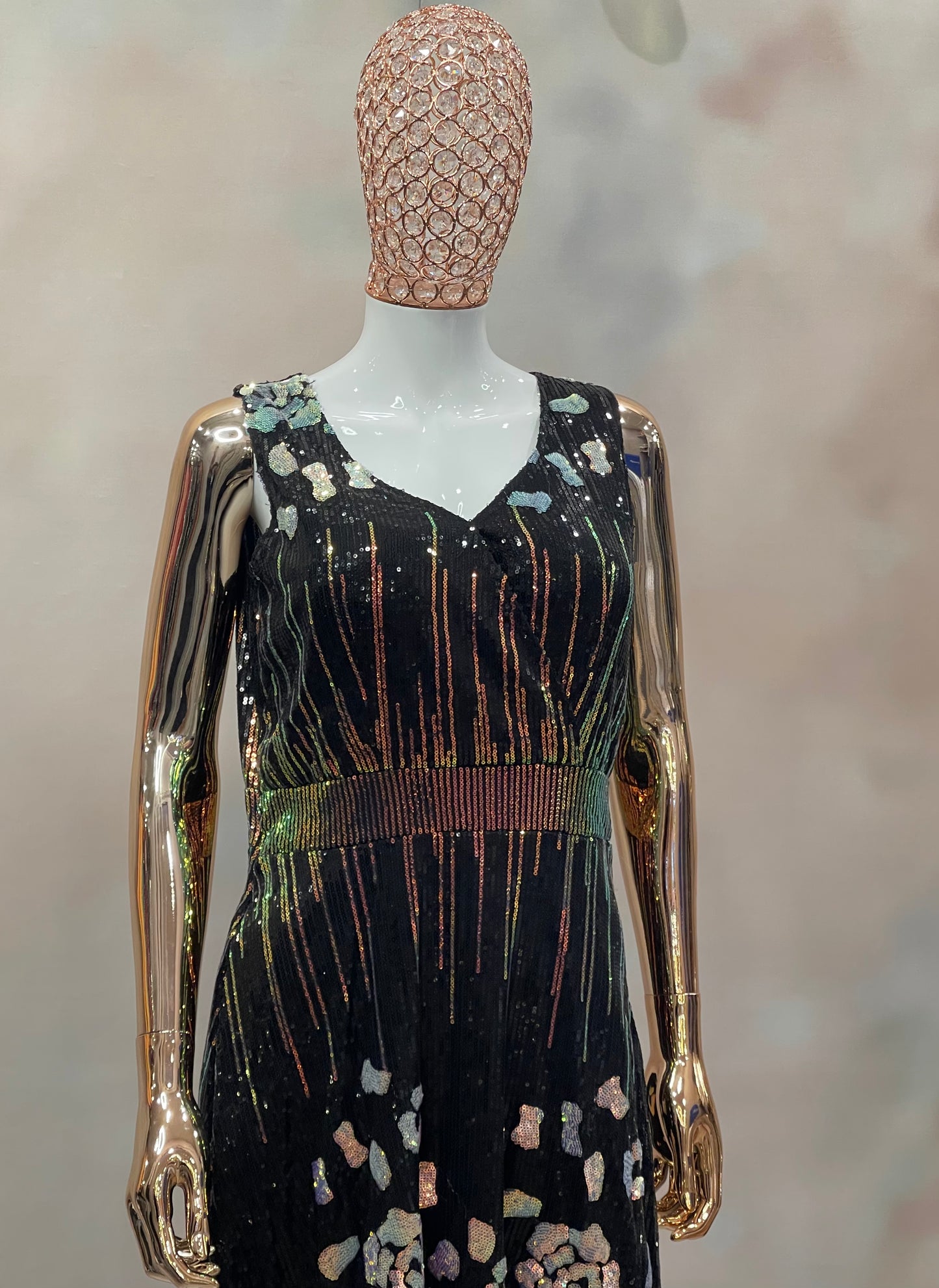 Radiant Bloom – Black Sequin Cocktail Dress