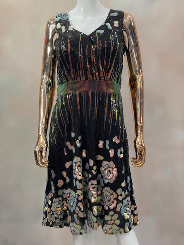 Radiant Bloom – Black Sequin Cocktail Dress