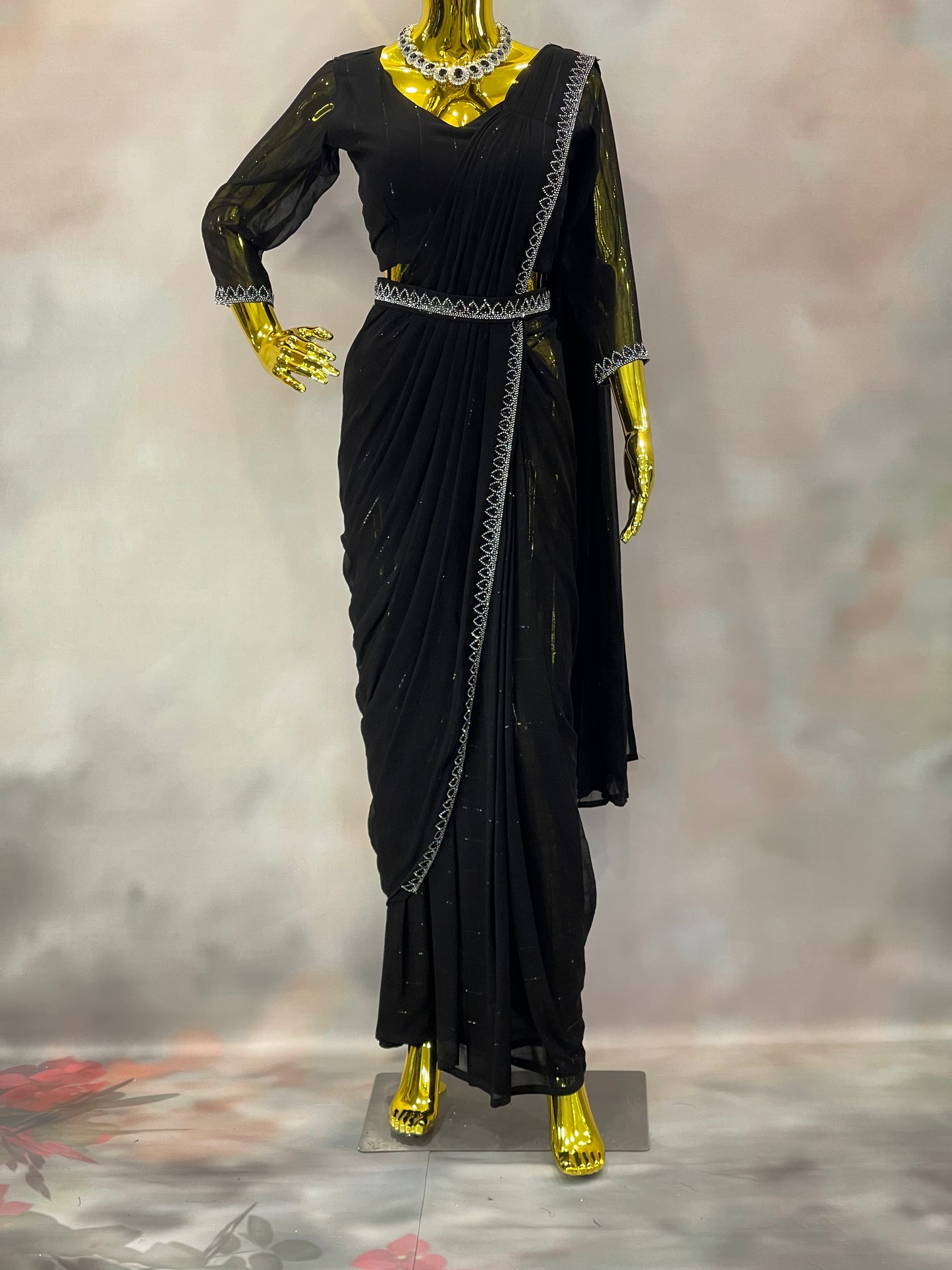 Midnight Spark – Black Embellished Saree