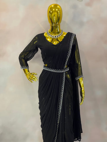 Midnight Spark – Black Embellished Saree