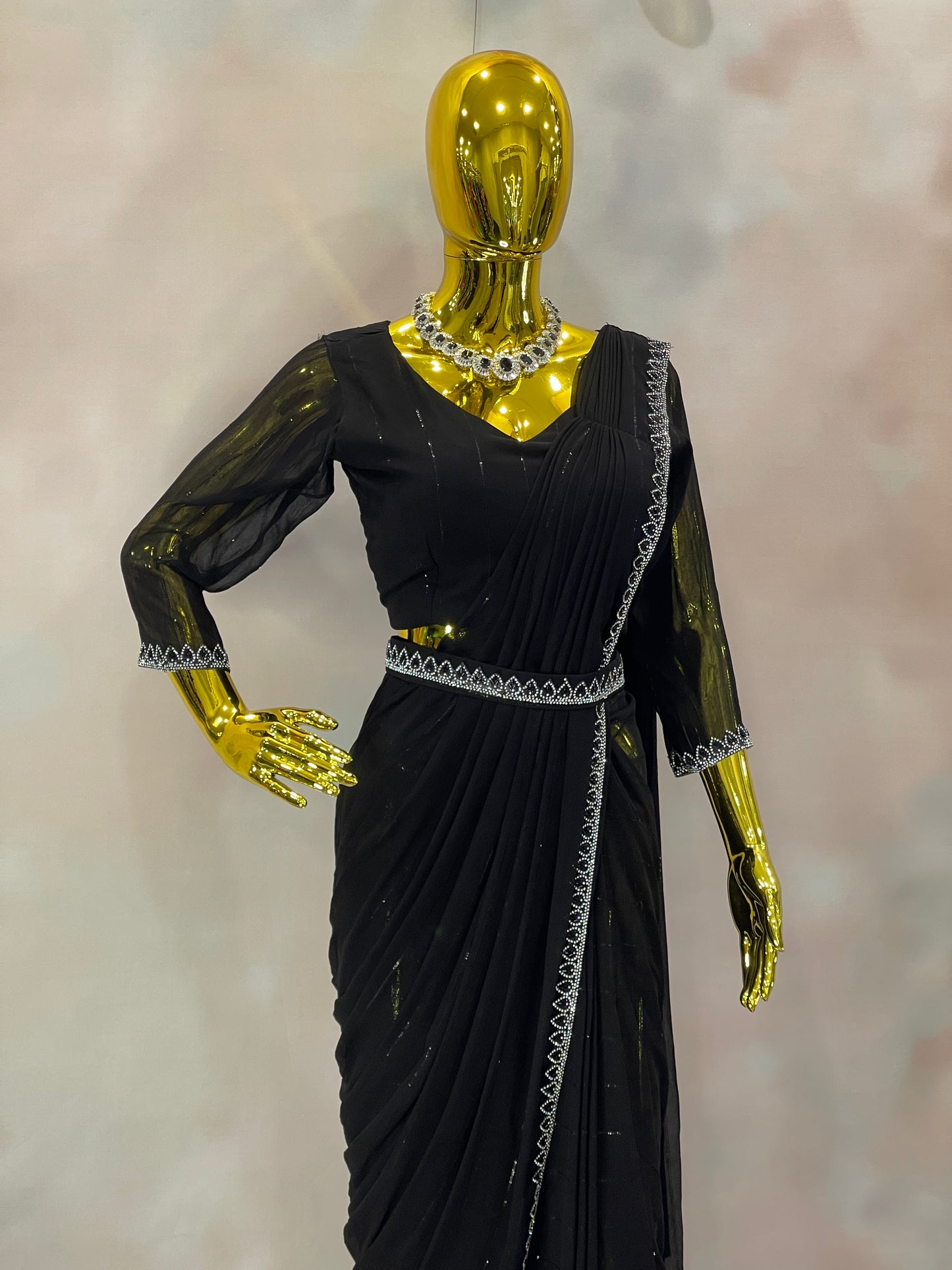 Midnight Spark – Black Embellished Saree