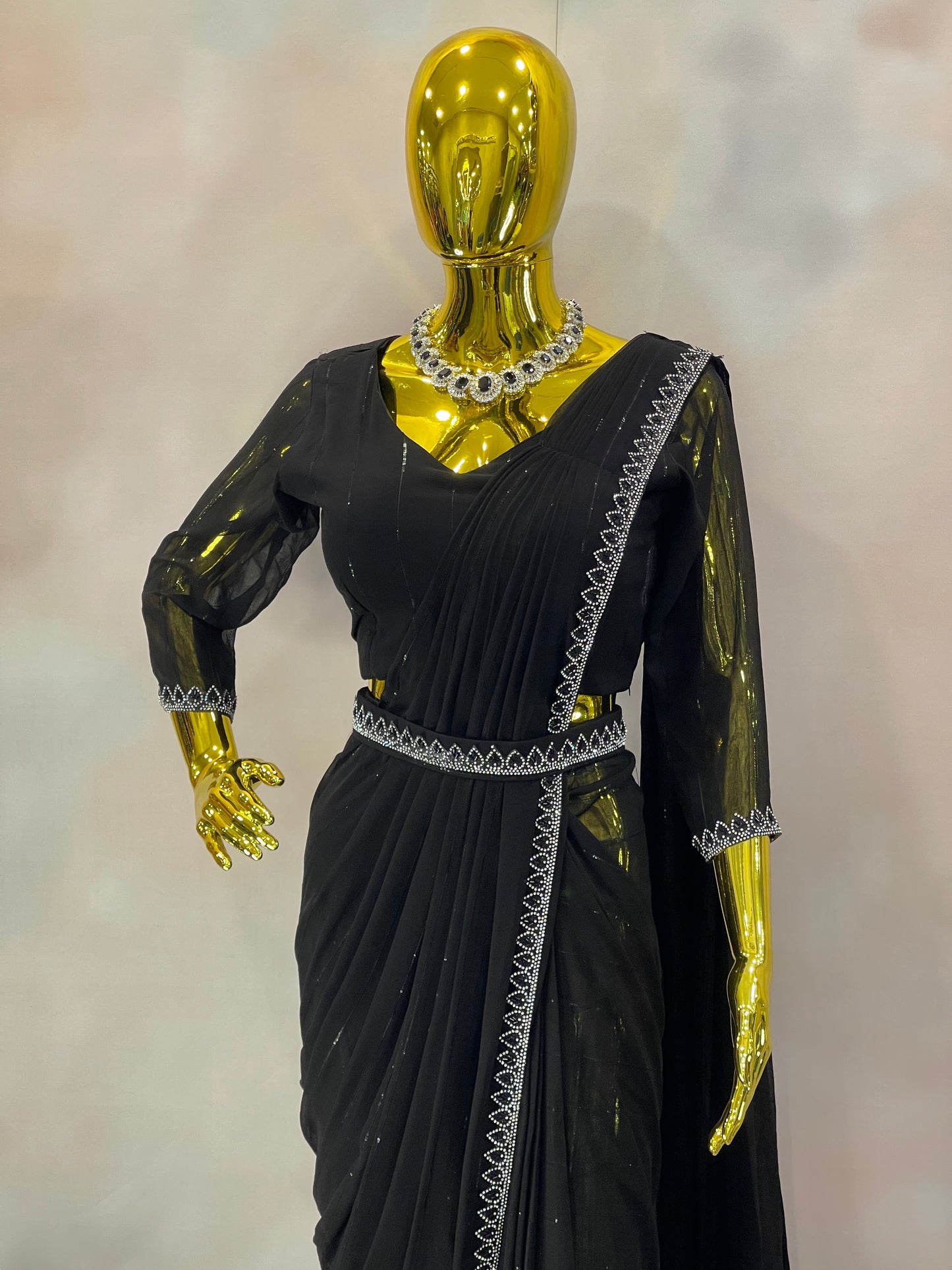 Midnight Spark – Black Embellished Saree