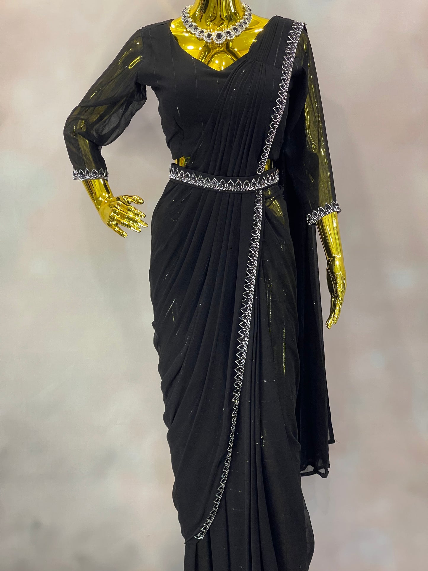 Midnight Spark – Black Embellished Saree