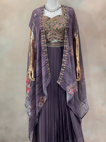Plum Radiance – Embroidered Indo-Western Set