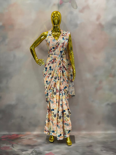 Blossom Glow – Pastel Floral Saree