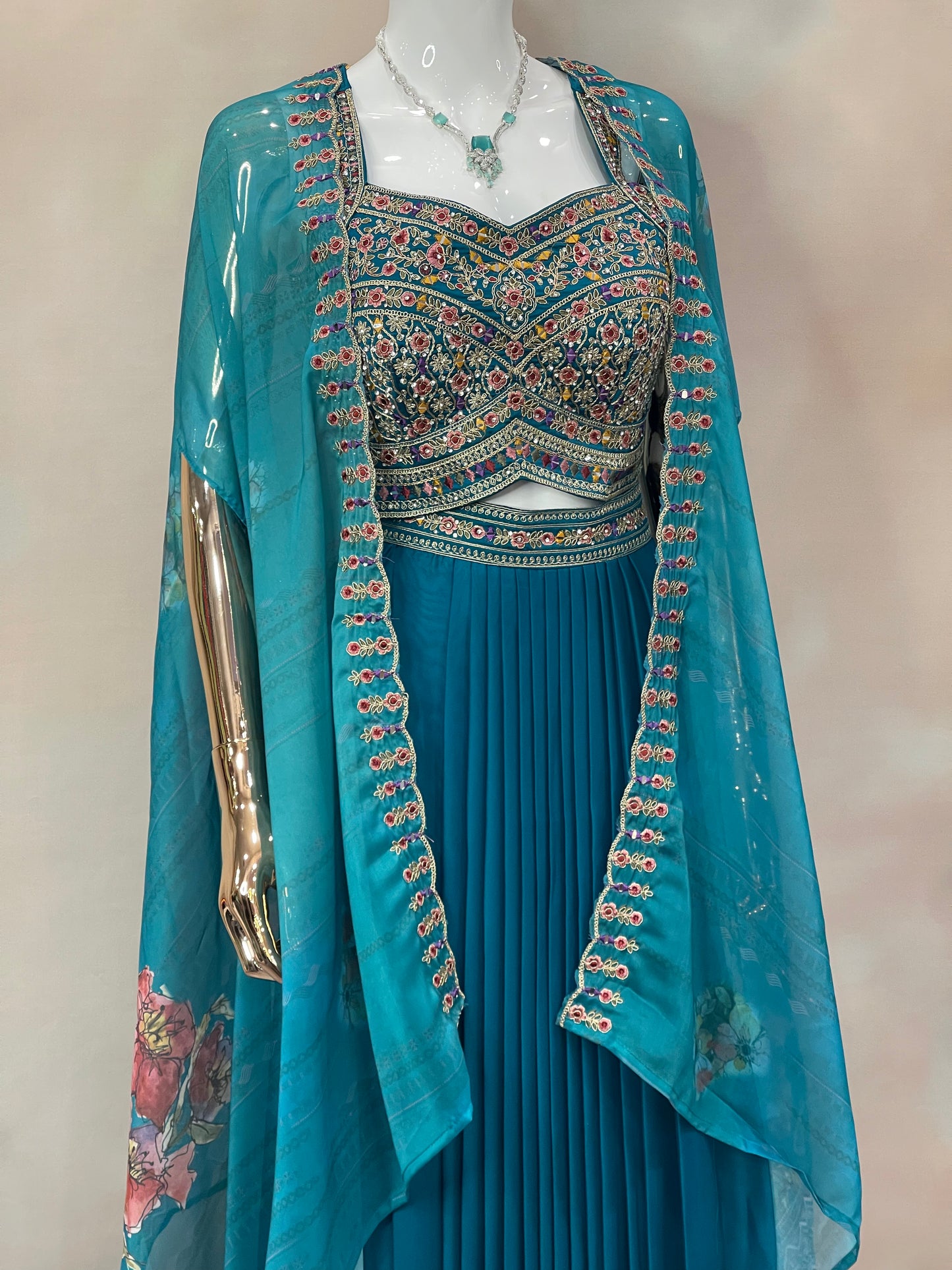 Teal Majesty – Embroidered Indo-Western Set