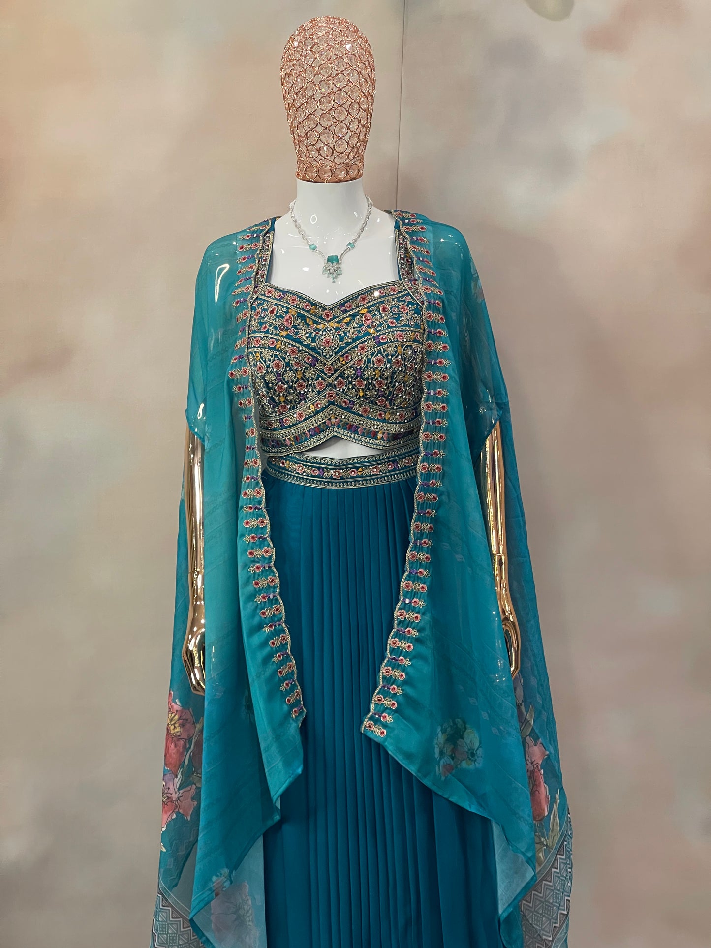 Teal Majesty – Embroidered Indo-Western Set