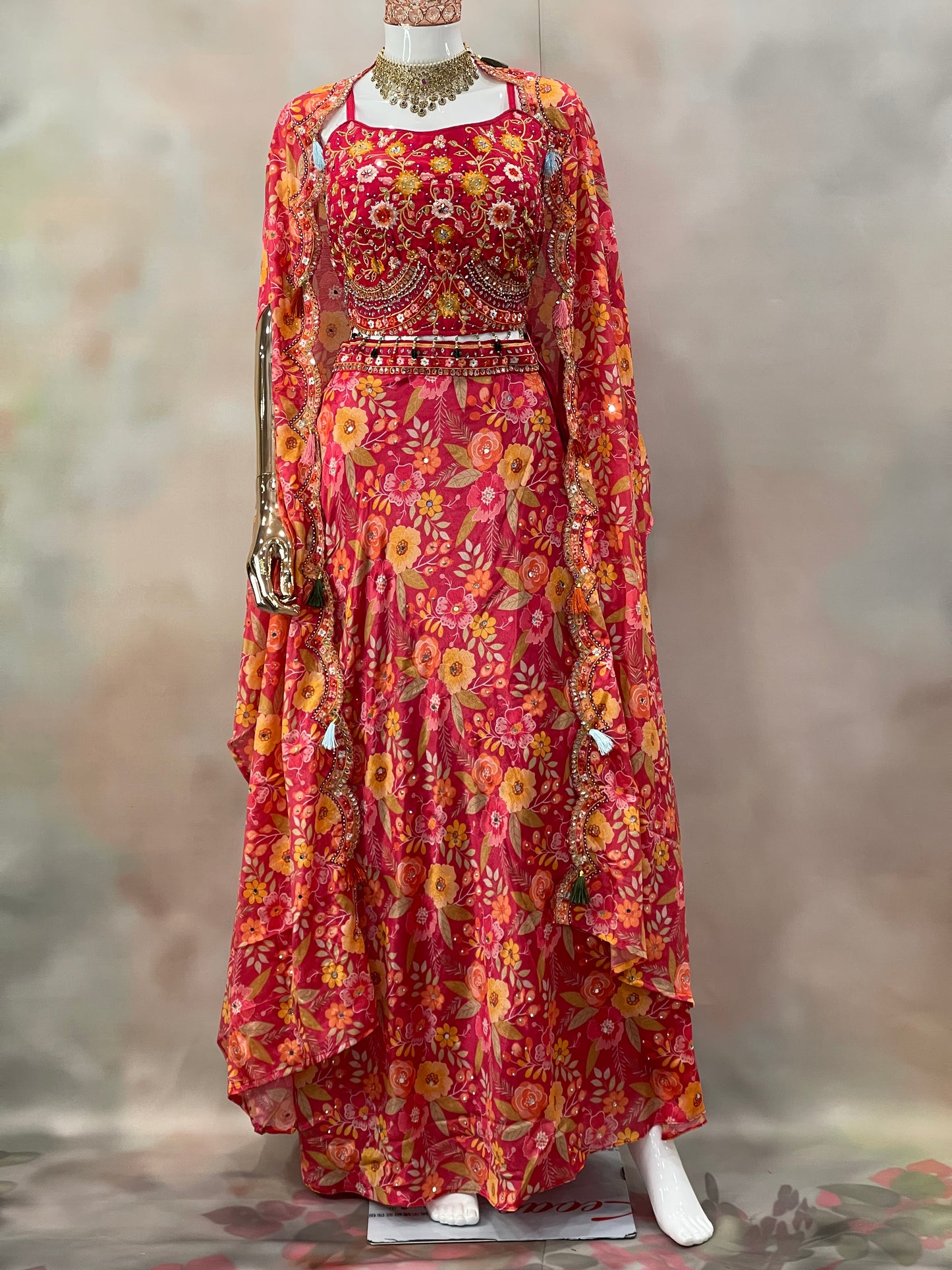 Blooming Radiance – Red & Yellow Floral Anarkali Set