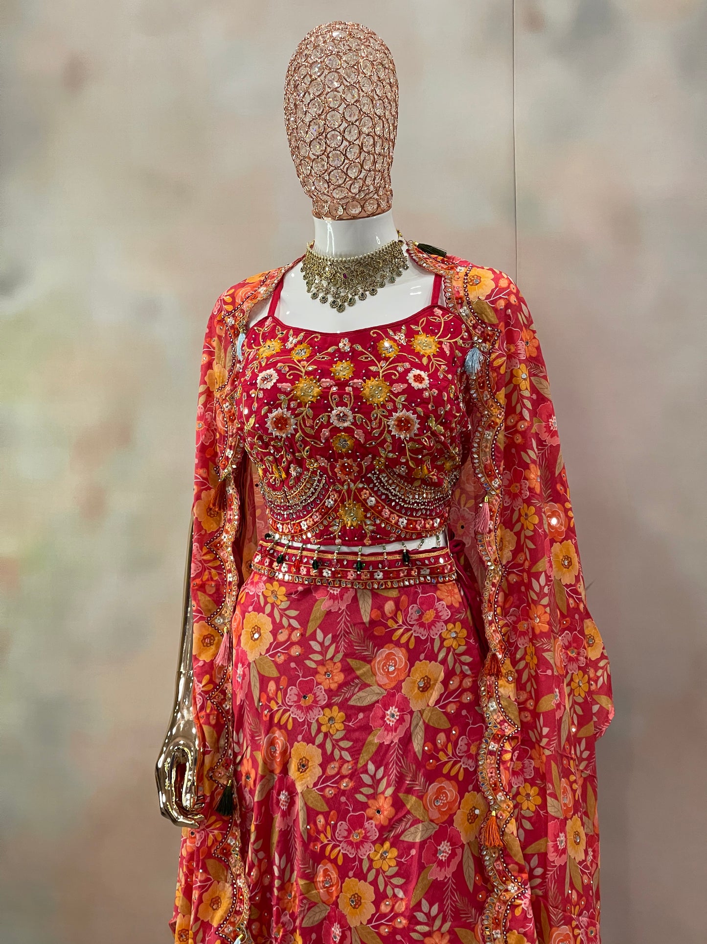 Blooming Radiance – Red & Yellow Floral Anarkali Set