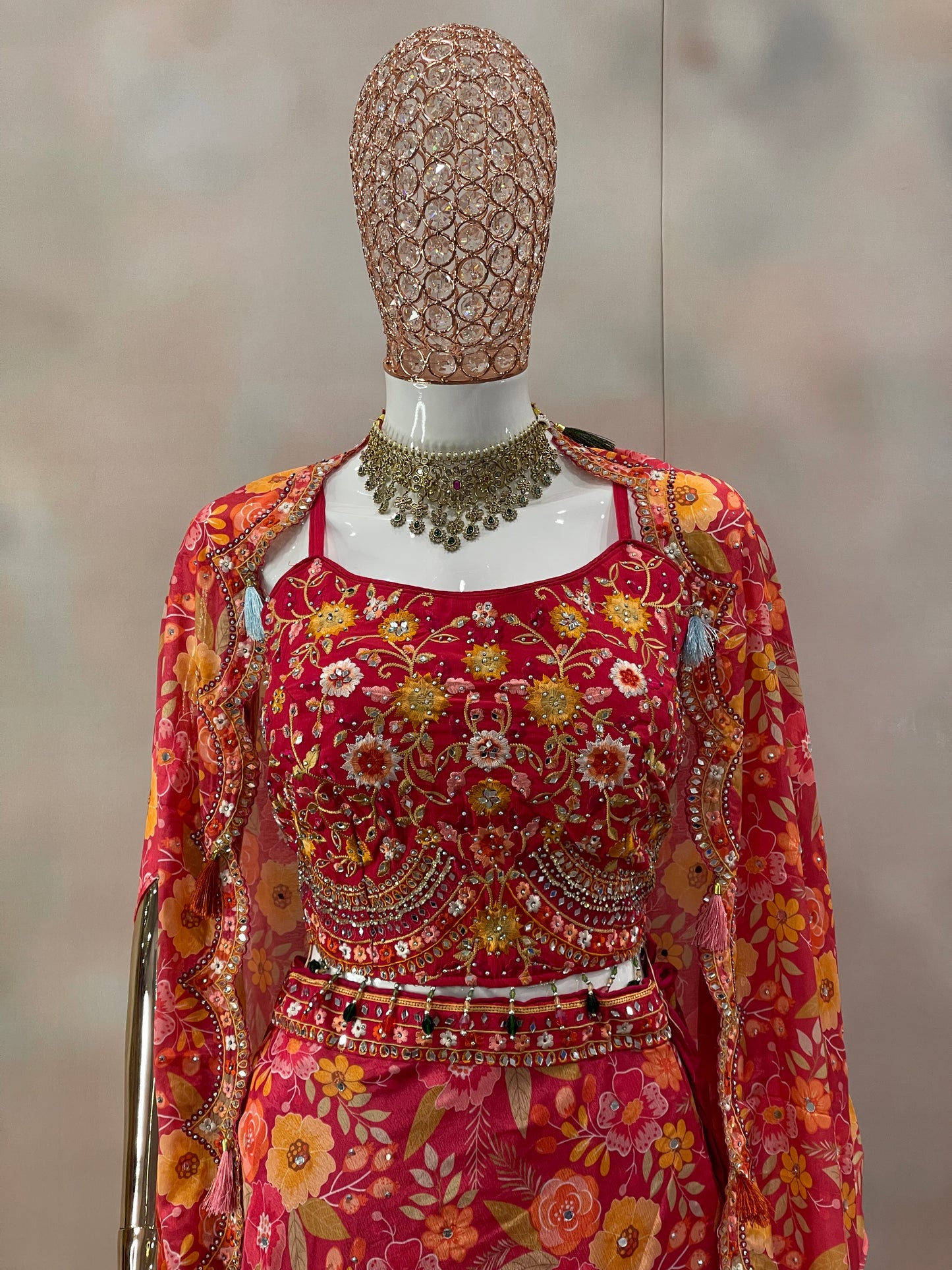 Blooming Radiance – Red & Yellow Floral Anarkali Set