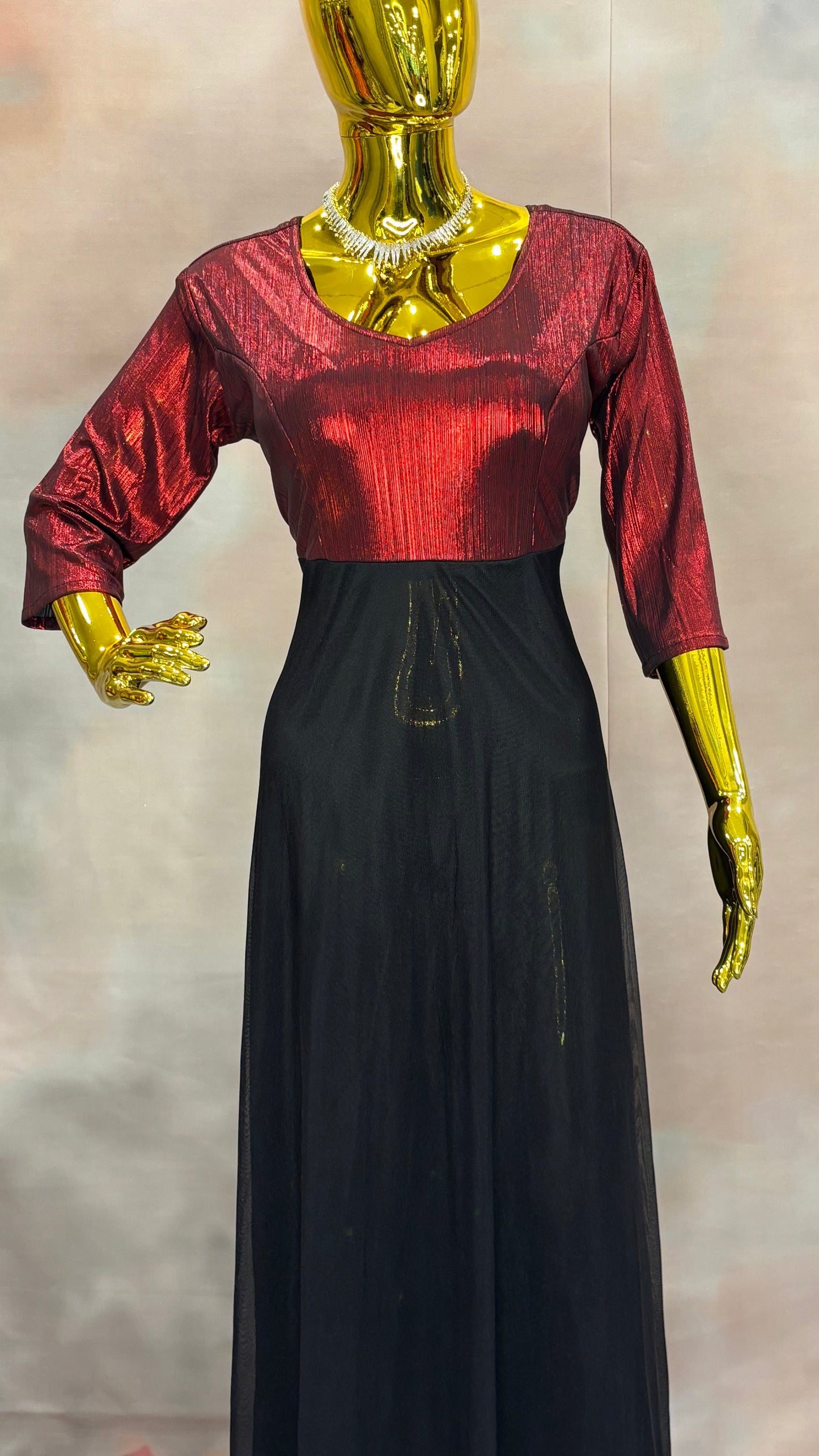 Crimson Noir – Red & Black Indo-Western Gown with Sheer Skirt