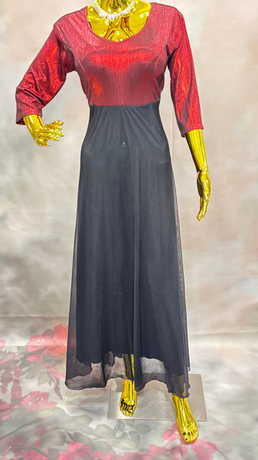 Crimson Noir – Red & Black Indo-Western Gown with Sheer Skirt