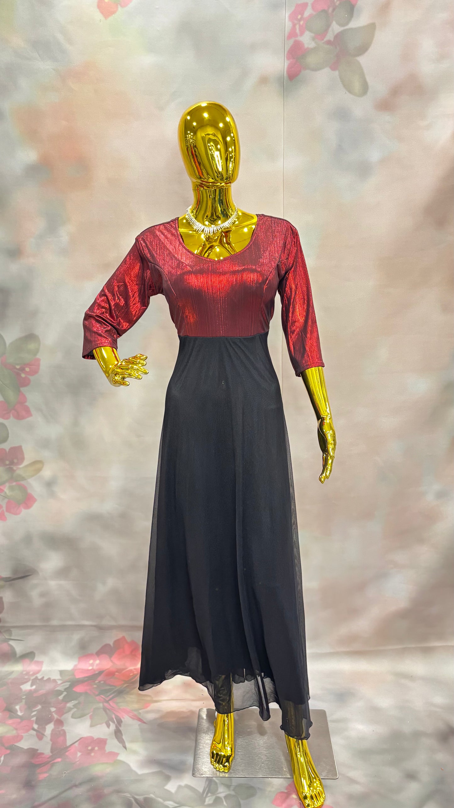Crimson Noir – Red & Black Indo-Western Gown with Sheer Skirt