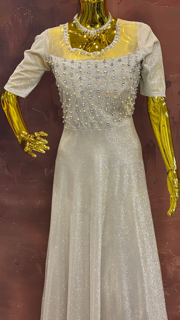 Ivory Radiance – Pearl Embellished Shimmer Gown