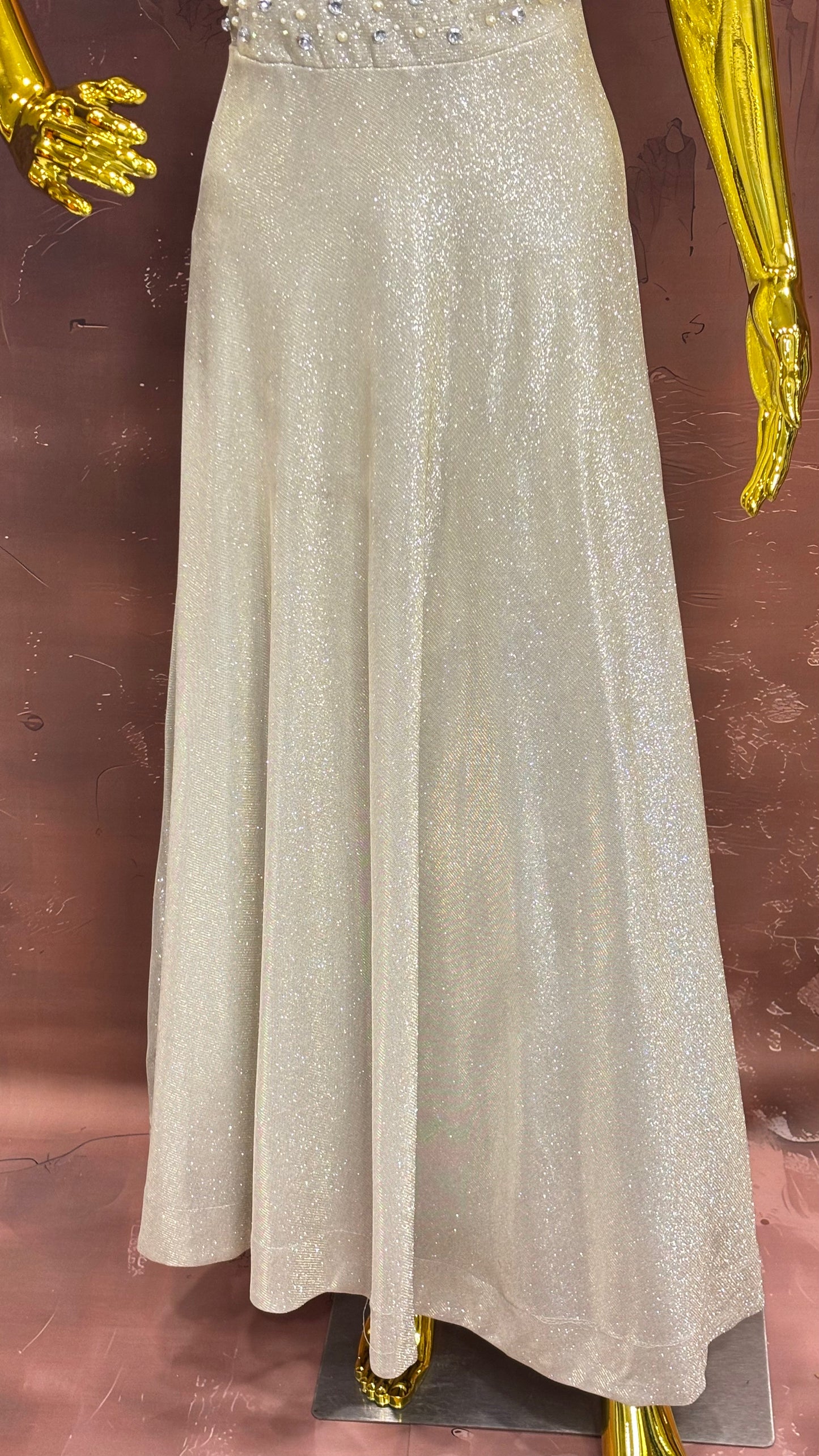 Ivory Radiance – Pearl Embellished Shimmer Gown