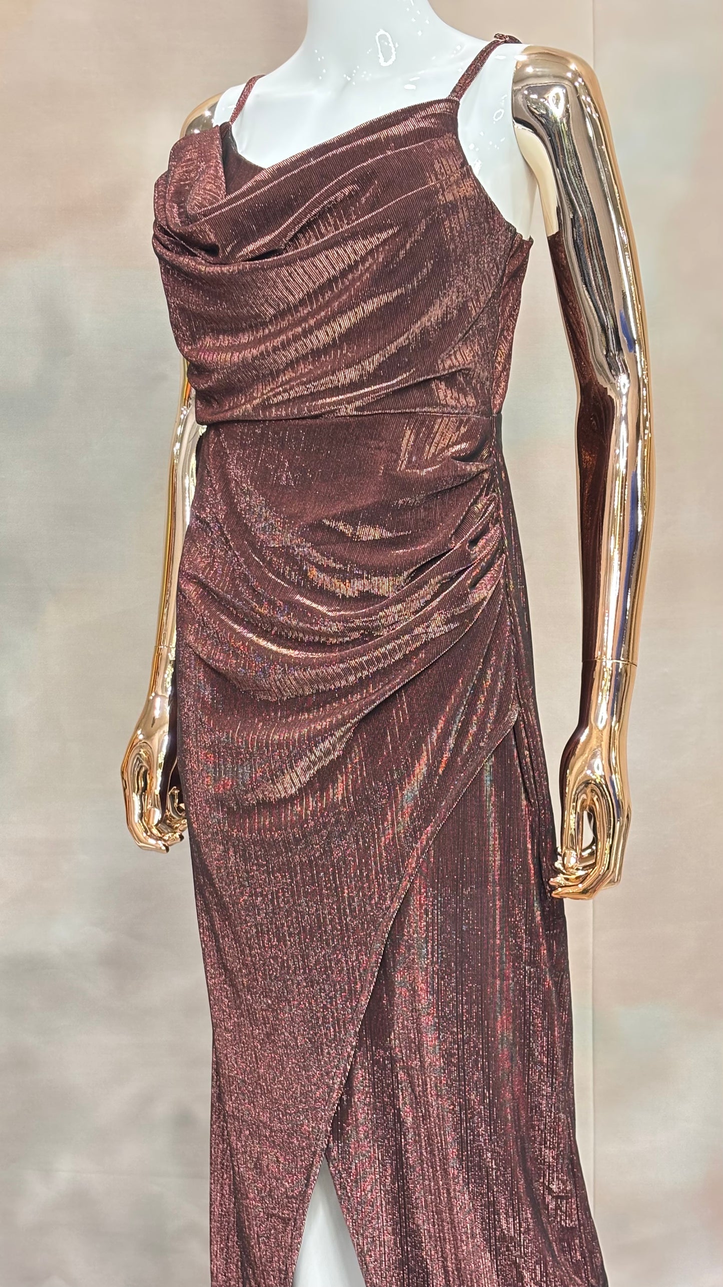 Velvet Ember – Wine Drape Slit Gown