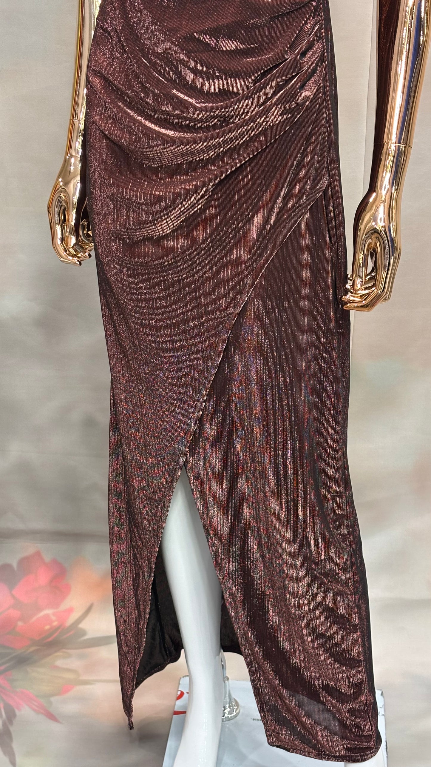 Velvet Ember – Wine Drape Slit Gown