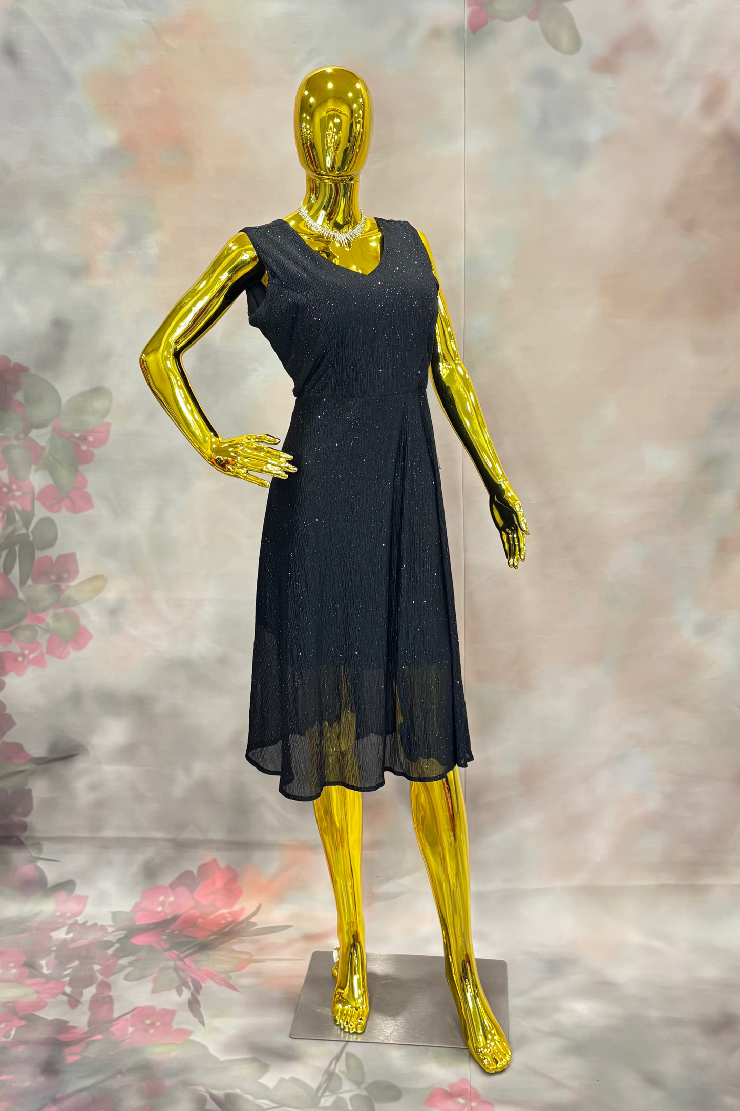 Midnight Mist – Black Sleeveless Shimmer Dress