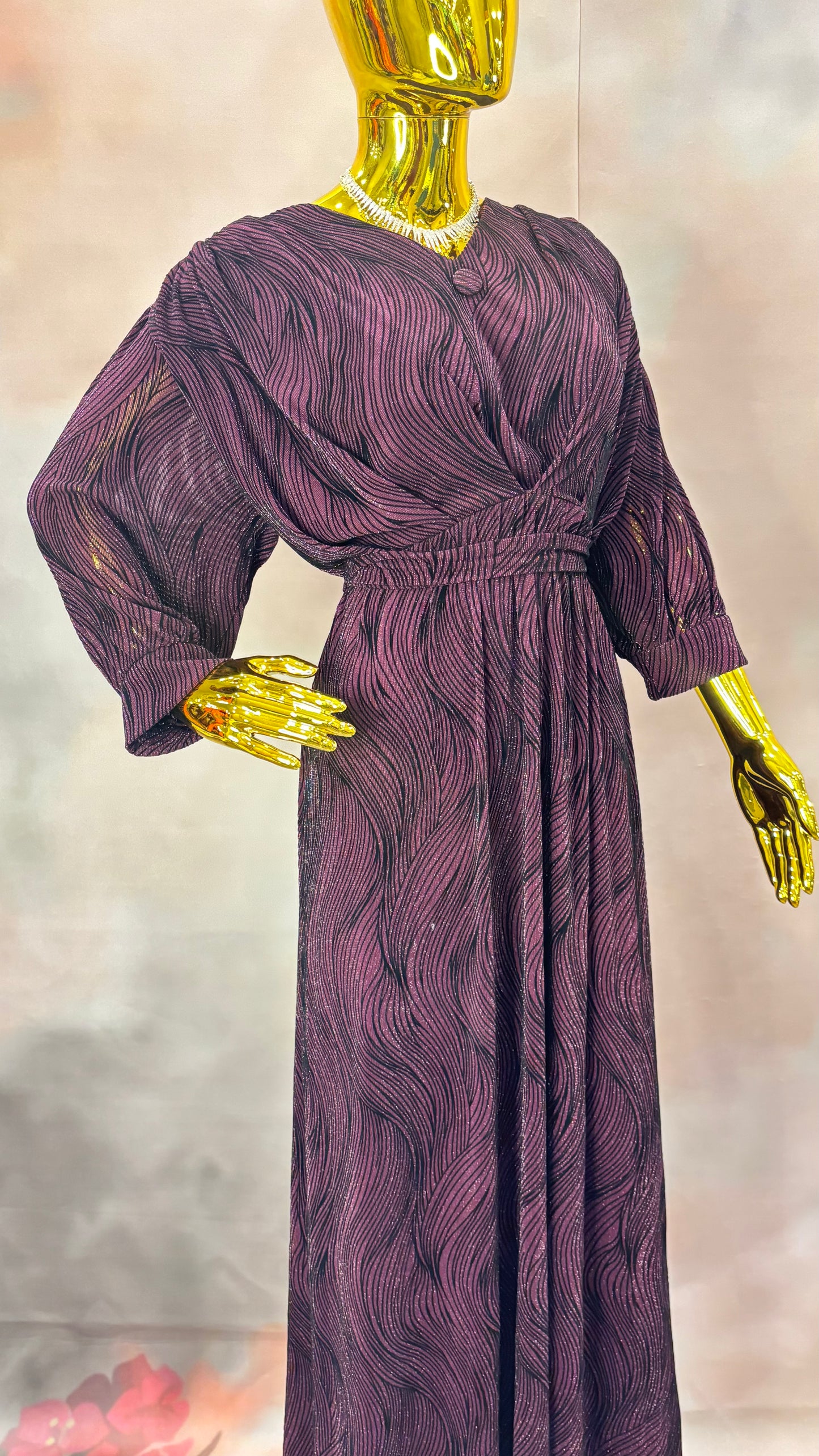 Plum Whirl Textured Gown: Elegant Evening Drape