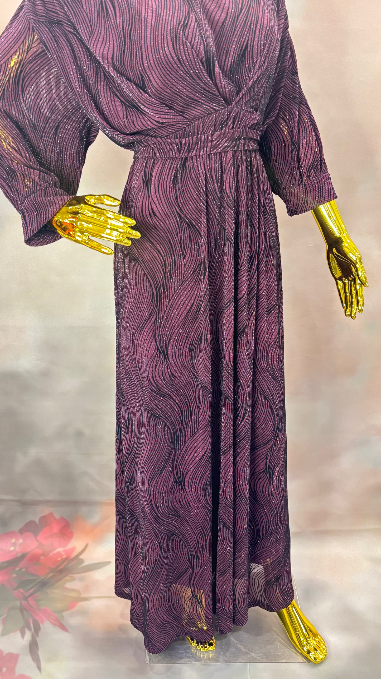 Plum Whirl Textured Gown: Elegant Evening Drape