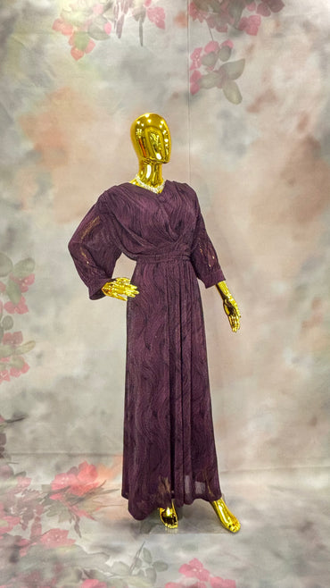 Plum Whisper – Textured Full-Sleeve Gown