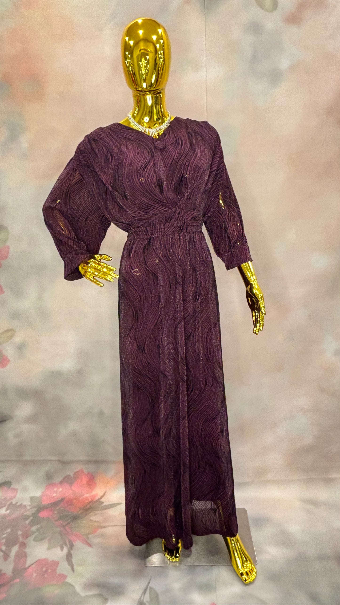 Plum Whirl Textured Gown: Elegant Evening Drape