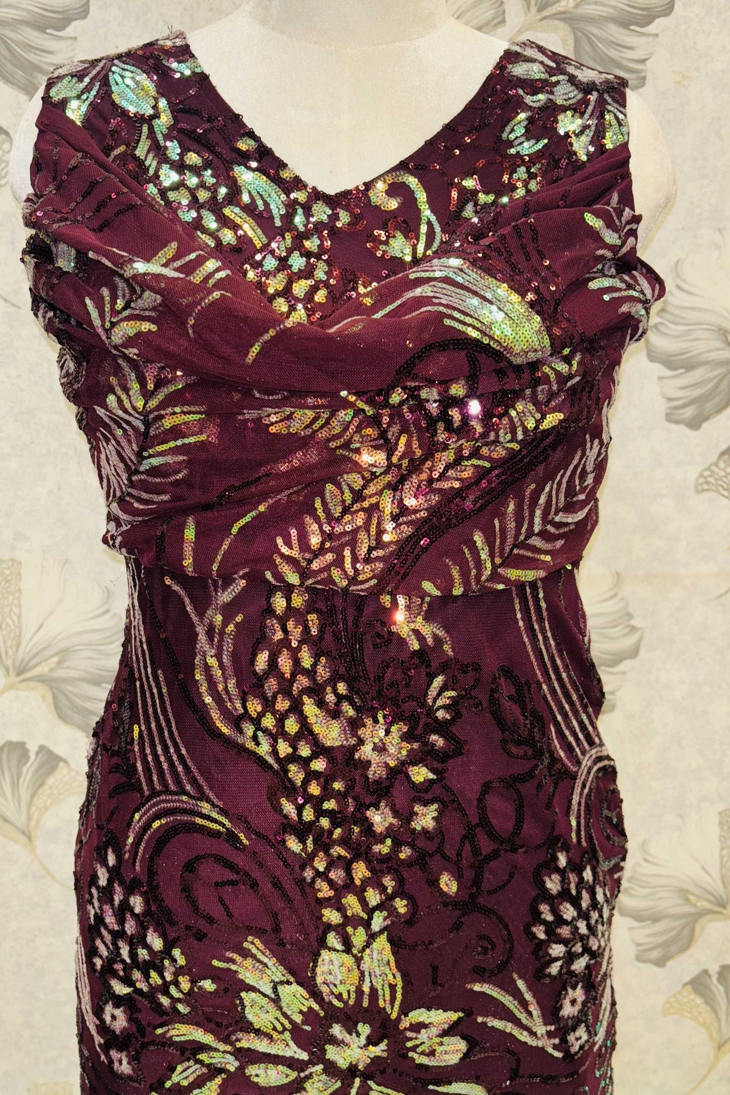 Velvet Ember – Burgundy Floral Sequin Cocktail Dress