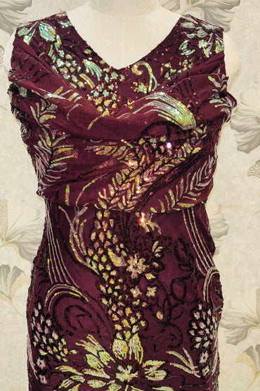 Velvet Ember – Burgundy Floral Sequin Cocktail Dress
