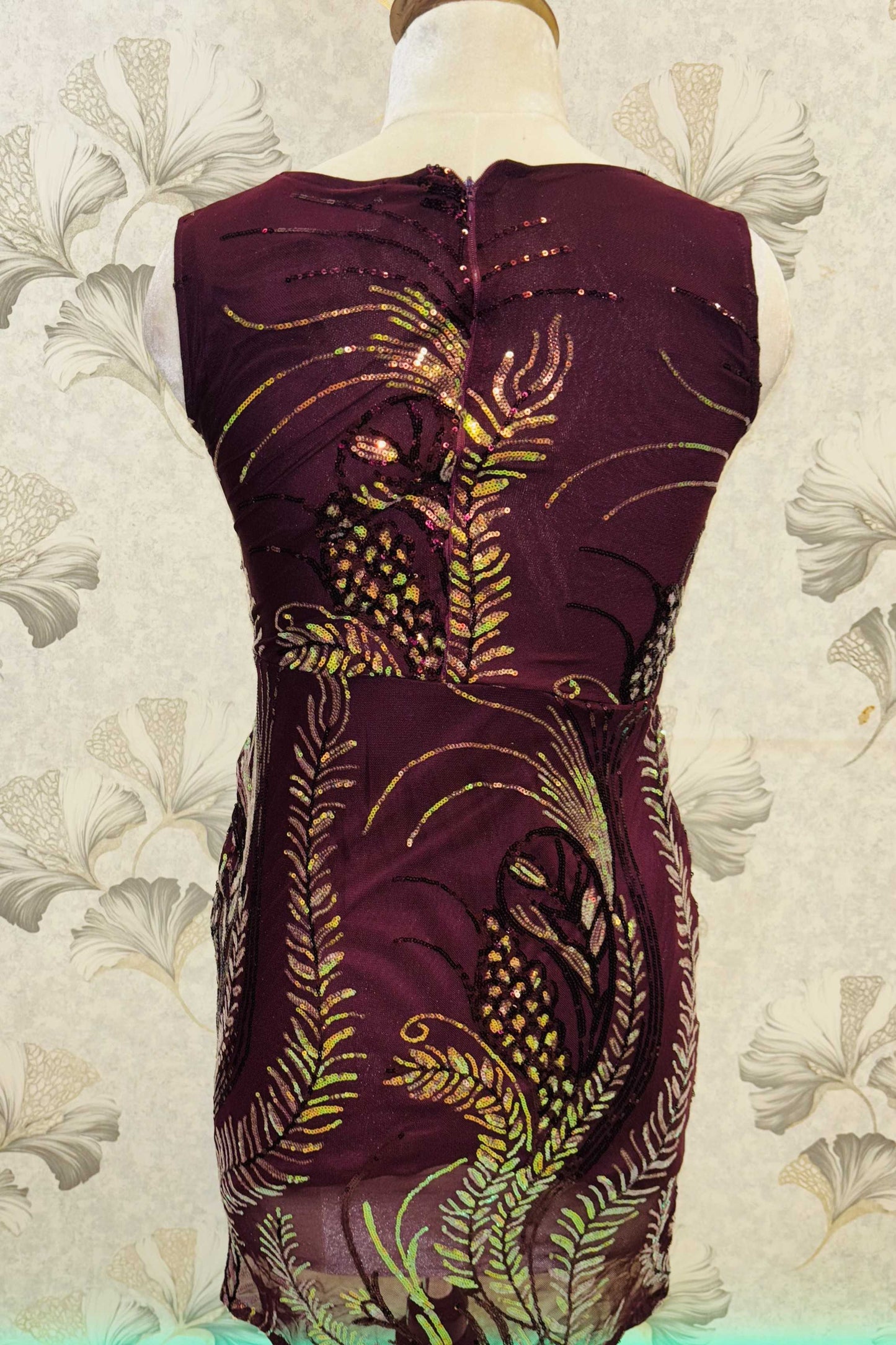 Velvet Ember – Burgundy Floral Sequin Cocktail Dress