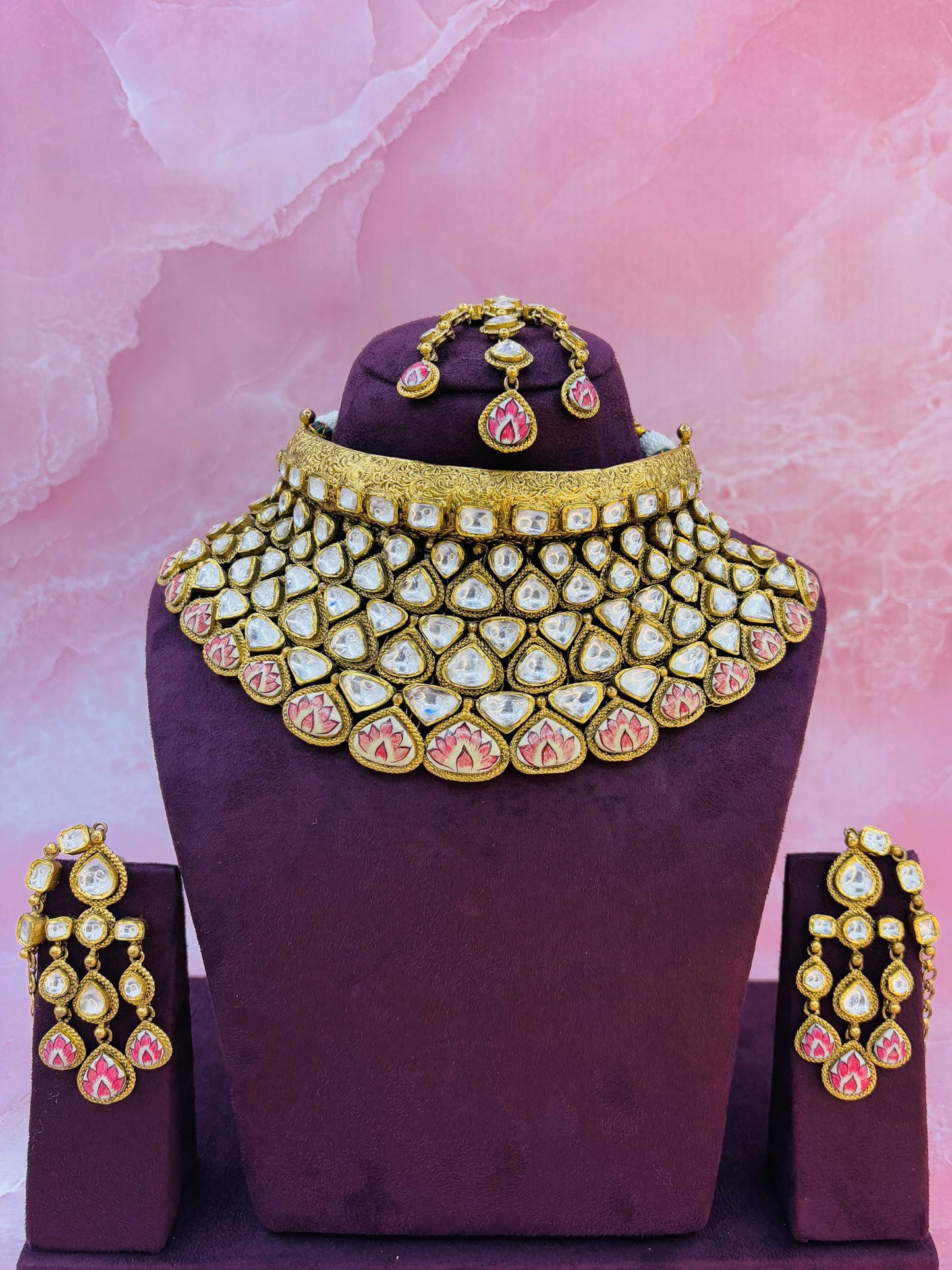 Lotus Royale – Kundan Choker Set with Pink Meenakari Detailing