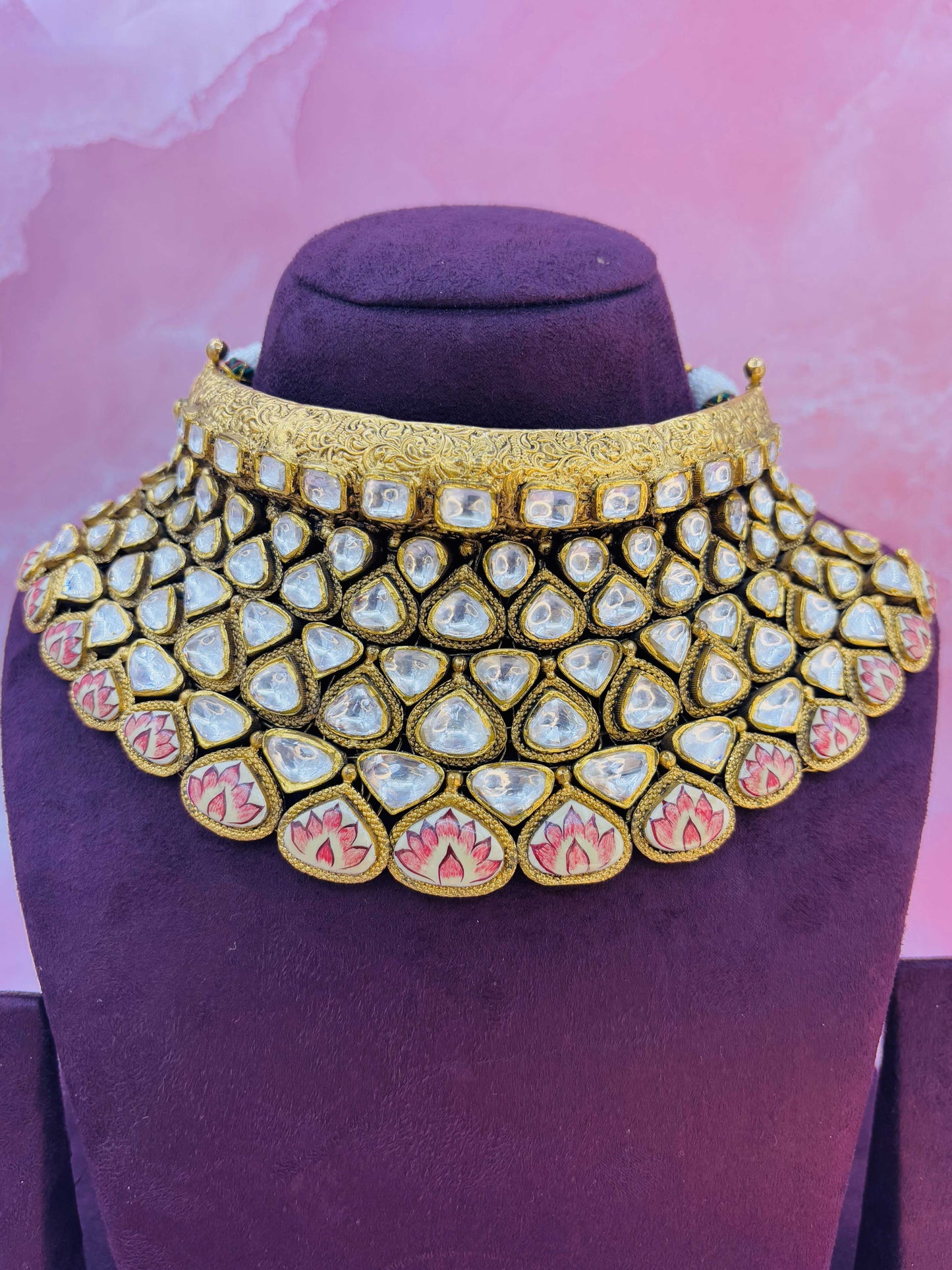 Lotus Royale – Kundan Choker Set with Pink Meenakari Detailing