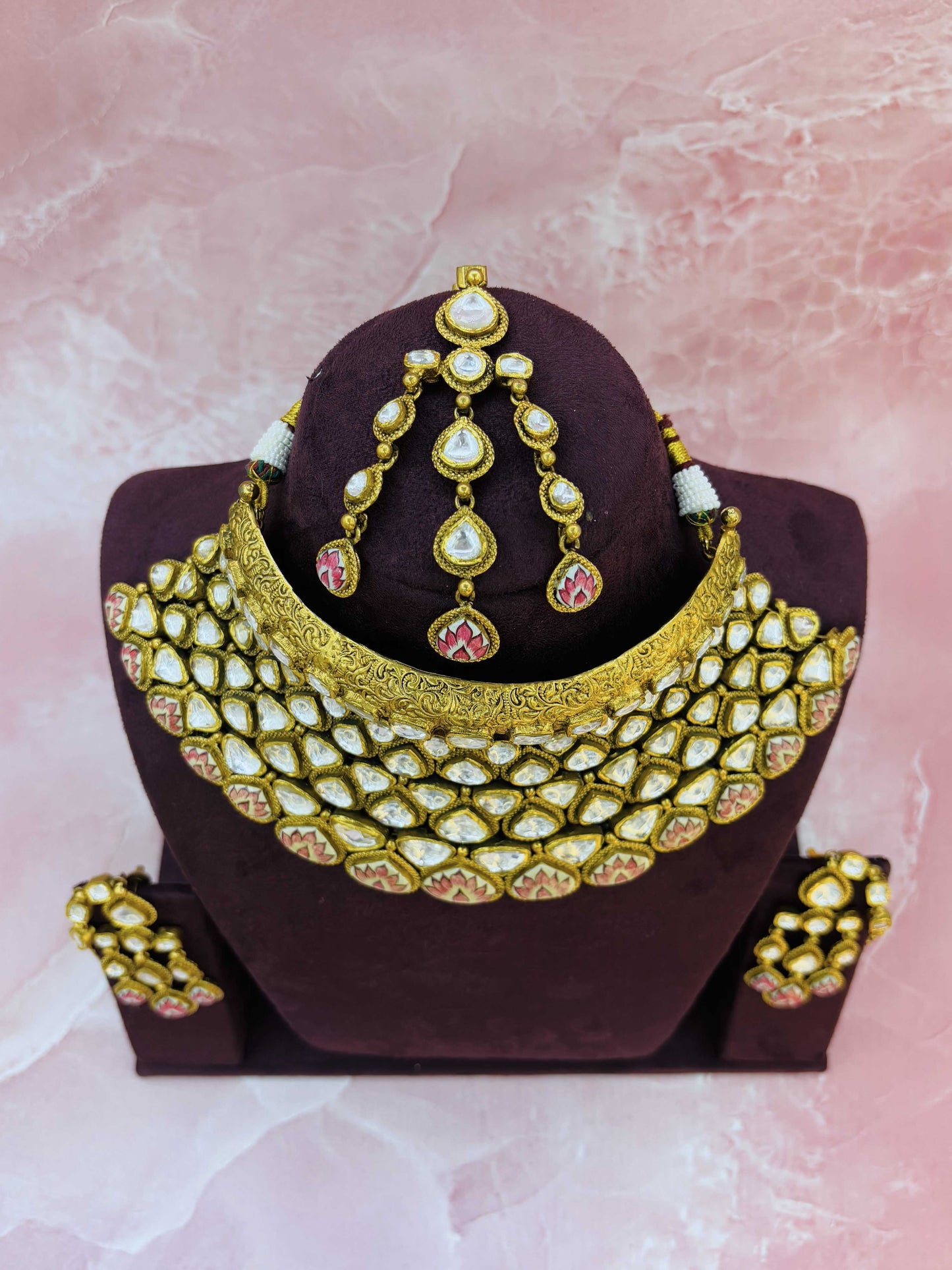 Lotus Royale – Kundan Choker Set with Pink Meenakari Detailing