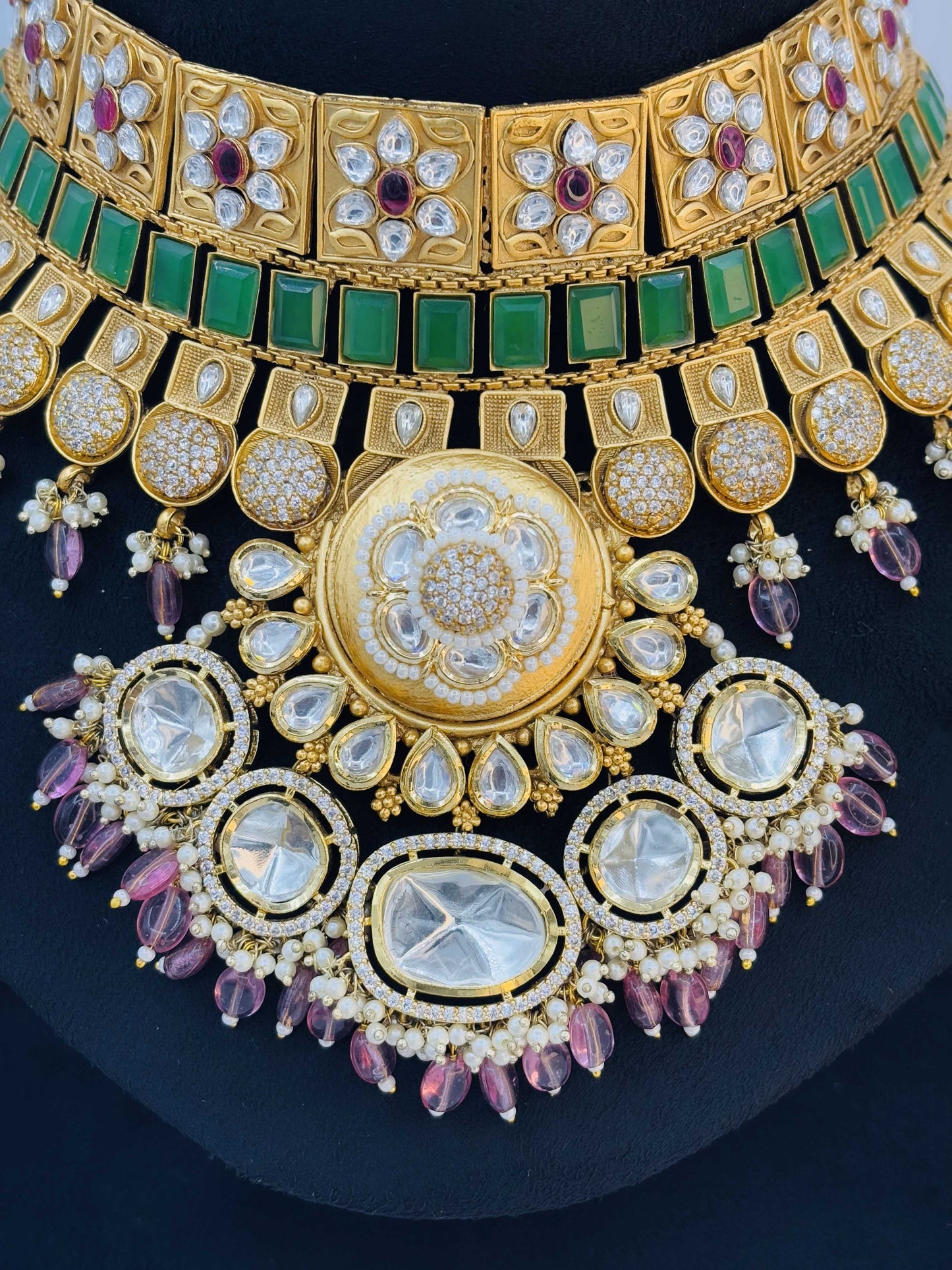 Grand Polki Emerald Bridal Choker Set with Earrings