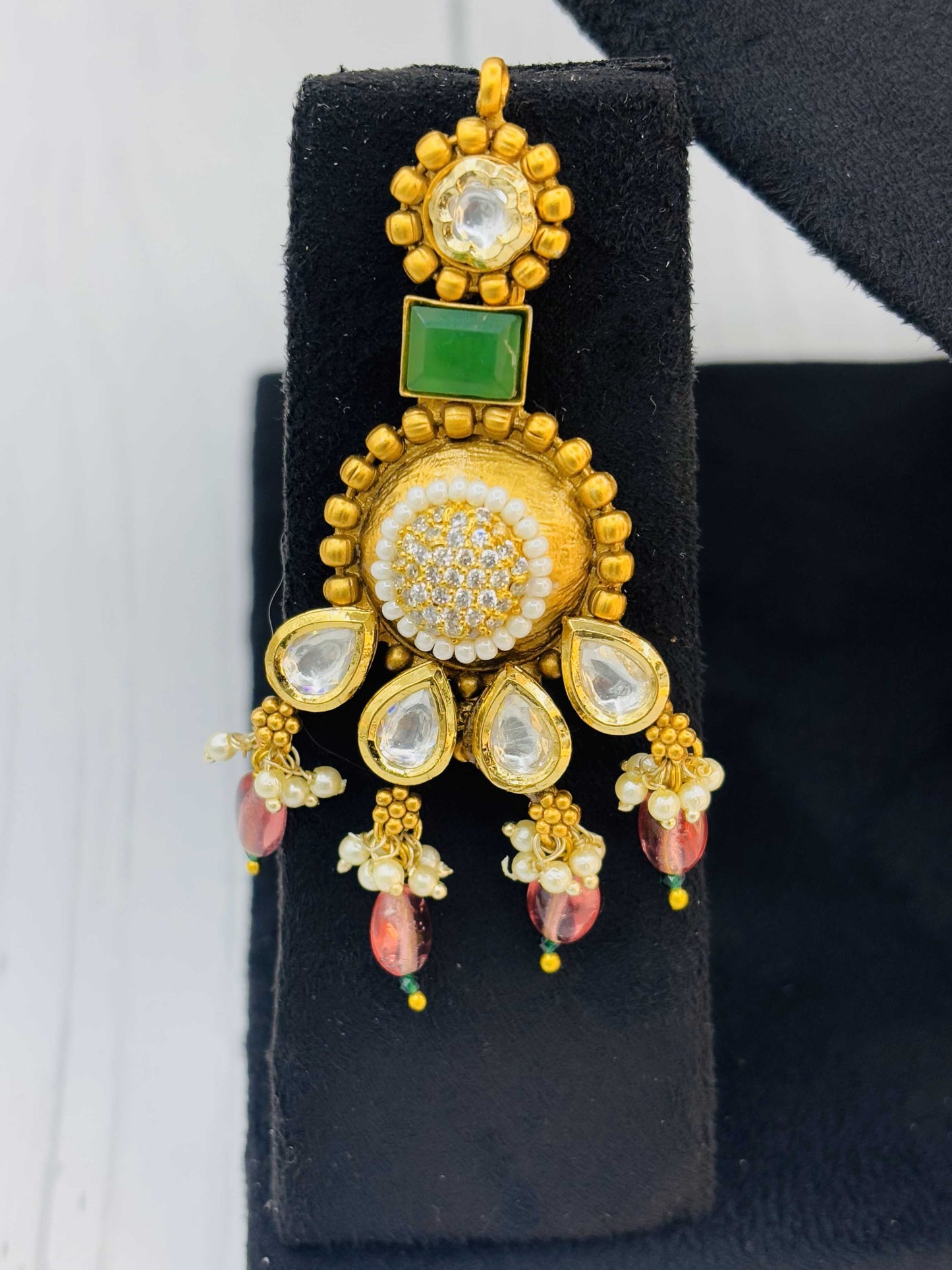 Grand Polki Emerald Bridal Choker Set with Earrings