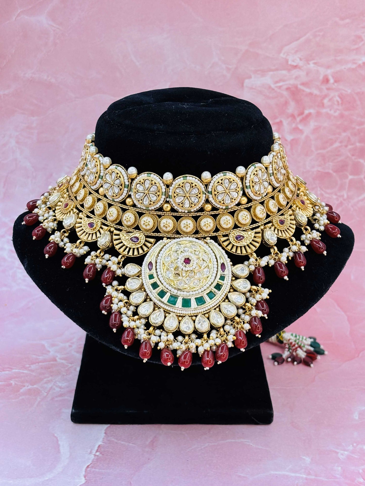 Kundan & Ruby Beaded Choker with Green Detailing