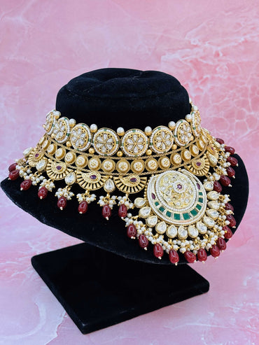 Kundan & Ruby Beaded Choker with Green Detailing