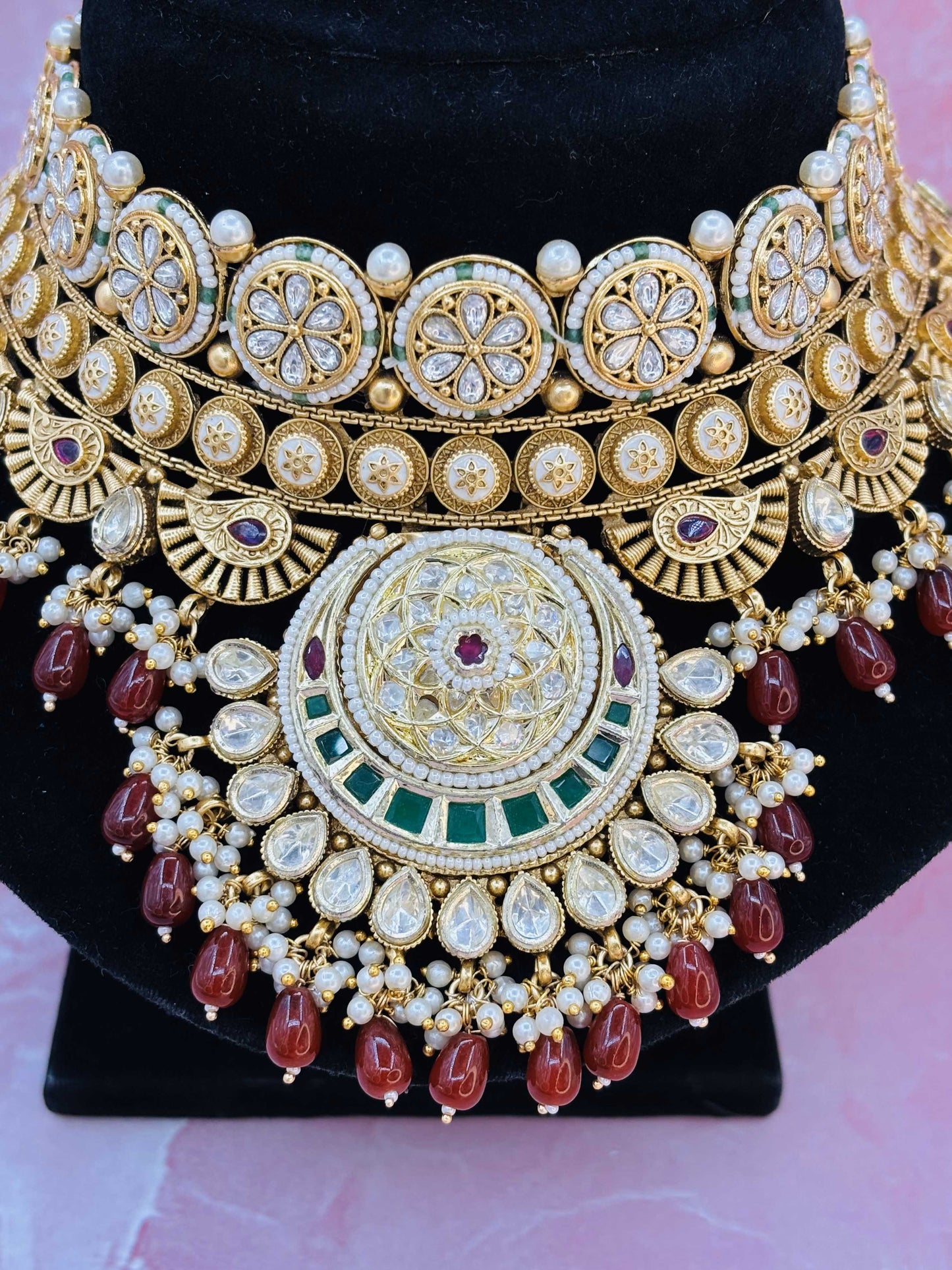 Kundan & Ruby Beaded Choker with Green Detailing