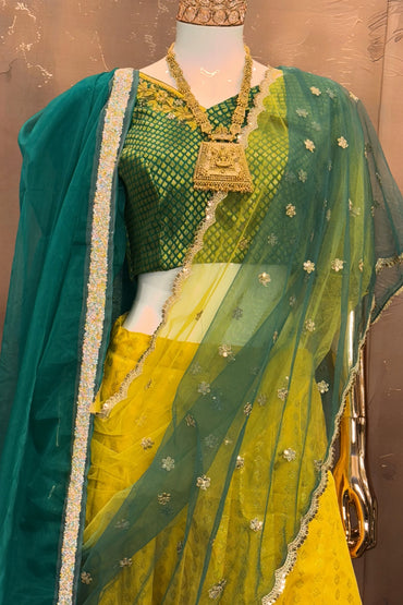 Vibrant Meadow – Green and Yellow Lehenga Set