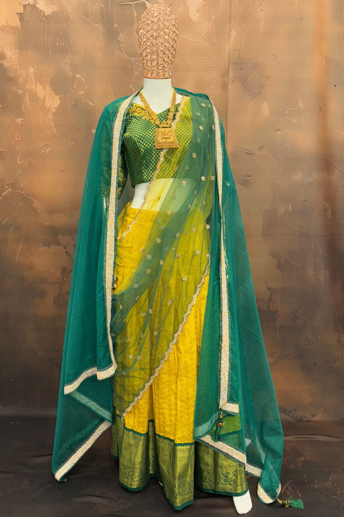 Vibrant Meadow – Green and Yellow Lehenga Set