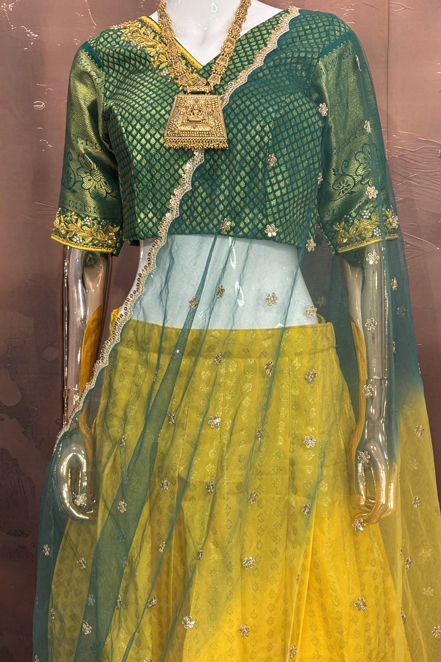 Vibrant Meadow – Green and Yellow Lehenga Set