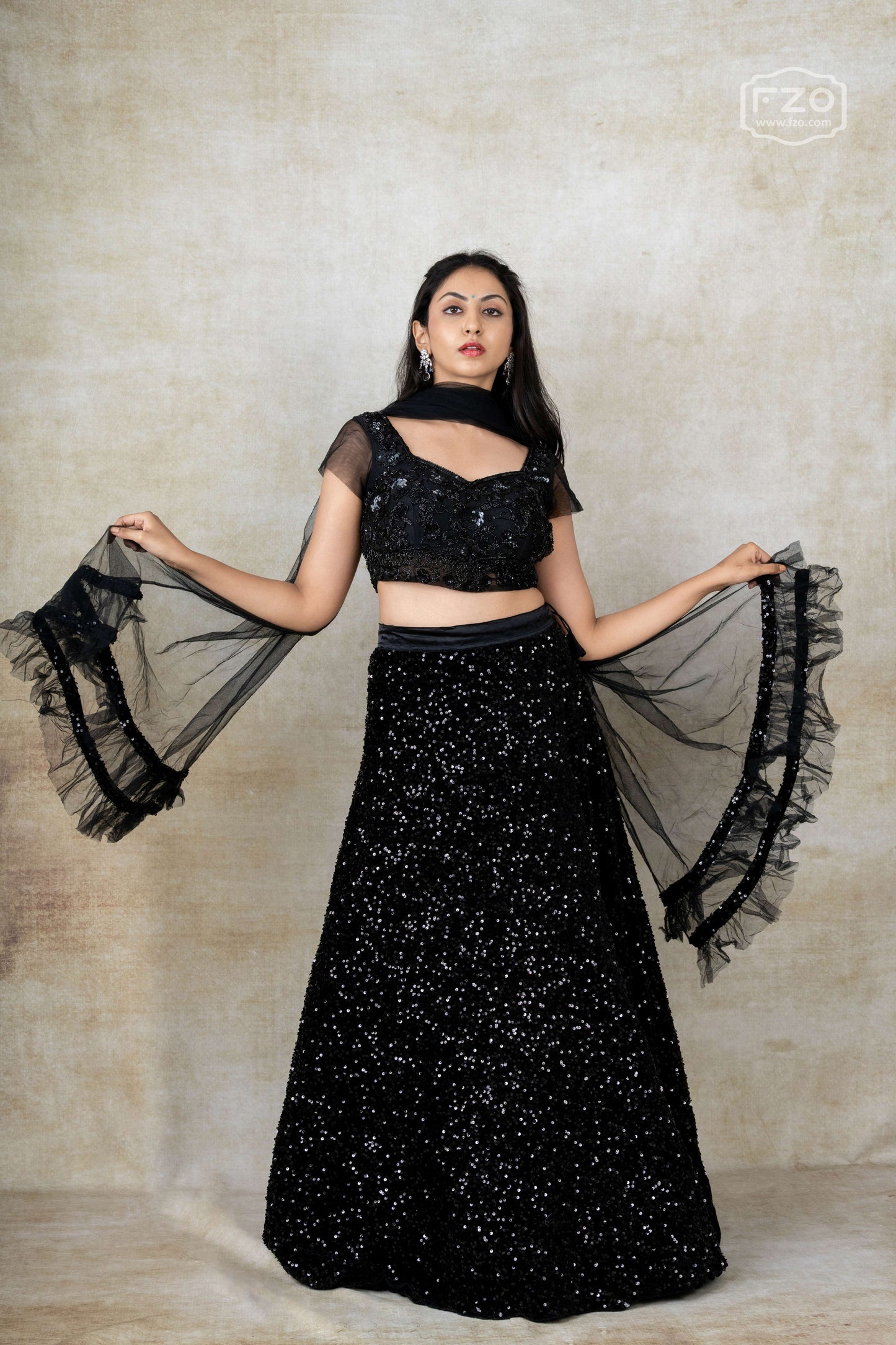 Midnight Glimmer – Black Sequin Lehenga Set