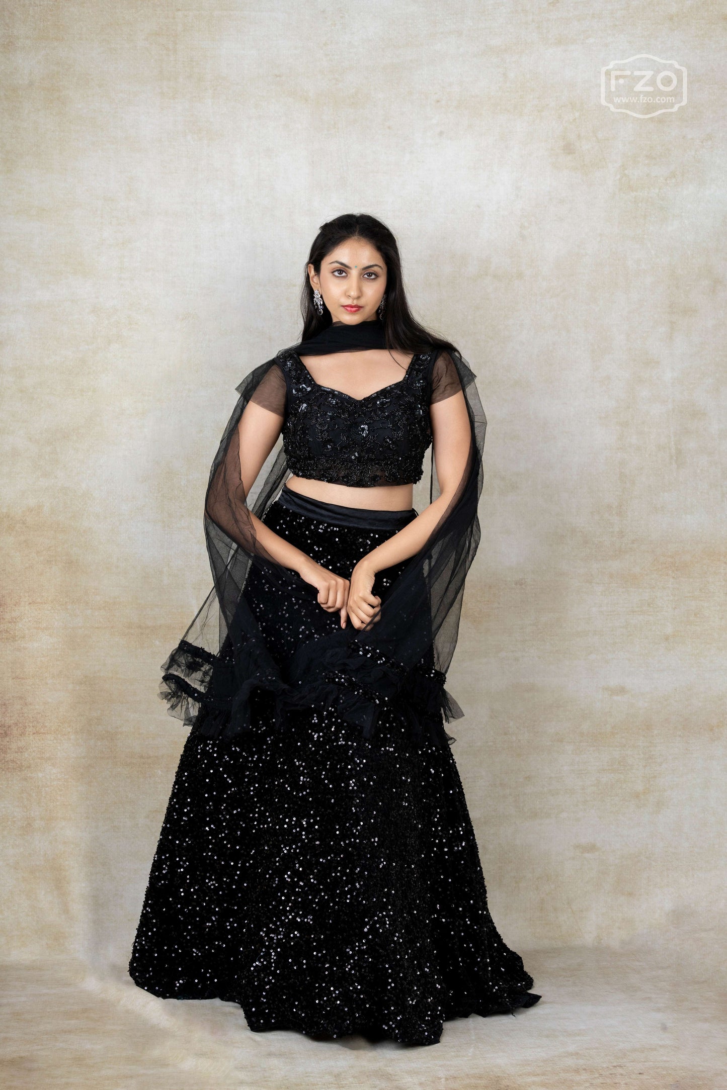 Midnight Glimmer – Black Sequin Lehenga Set