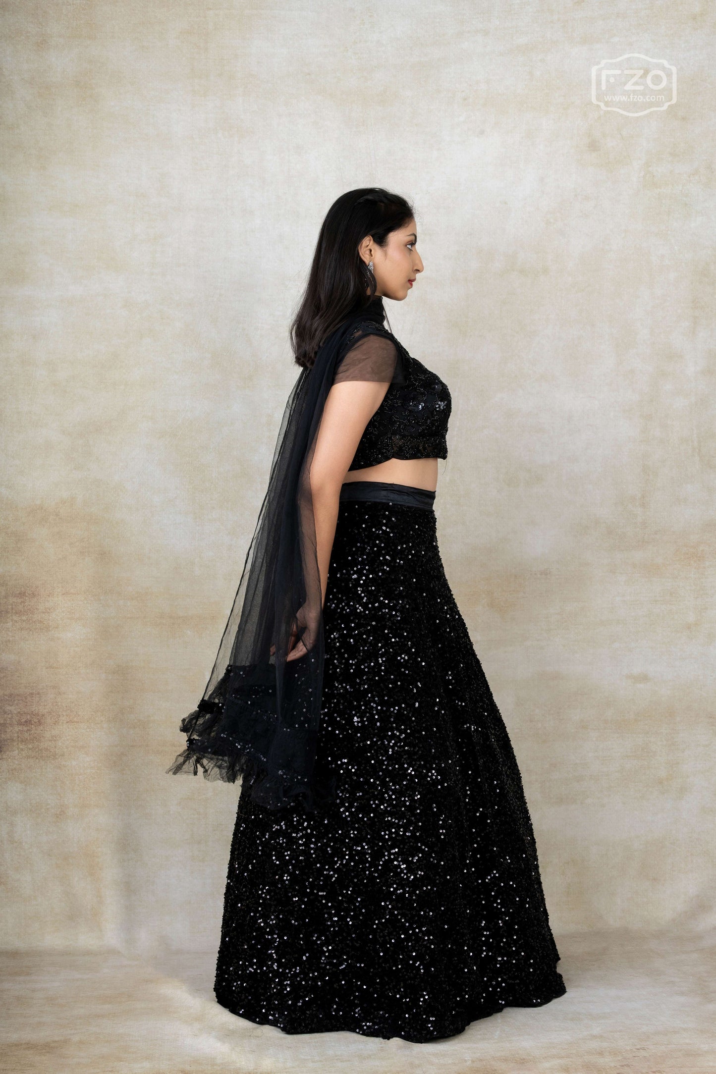 Midnight Glimmer – Black Sequin Lehenga Set