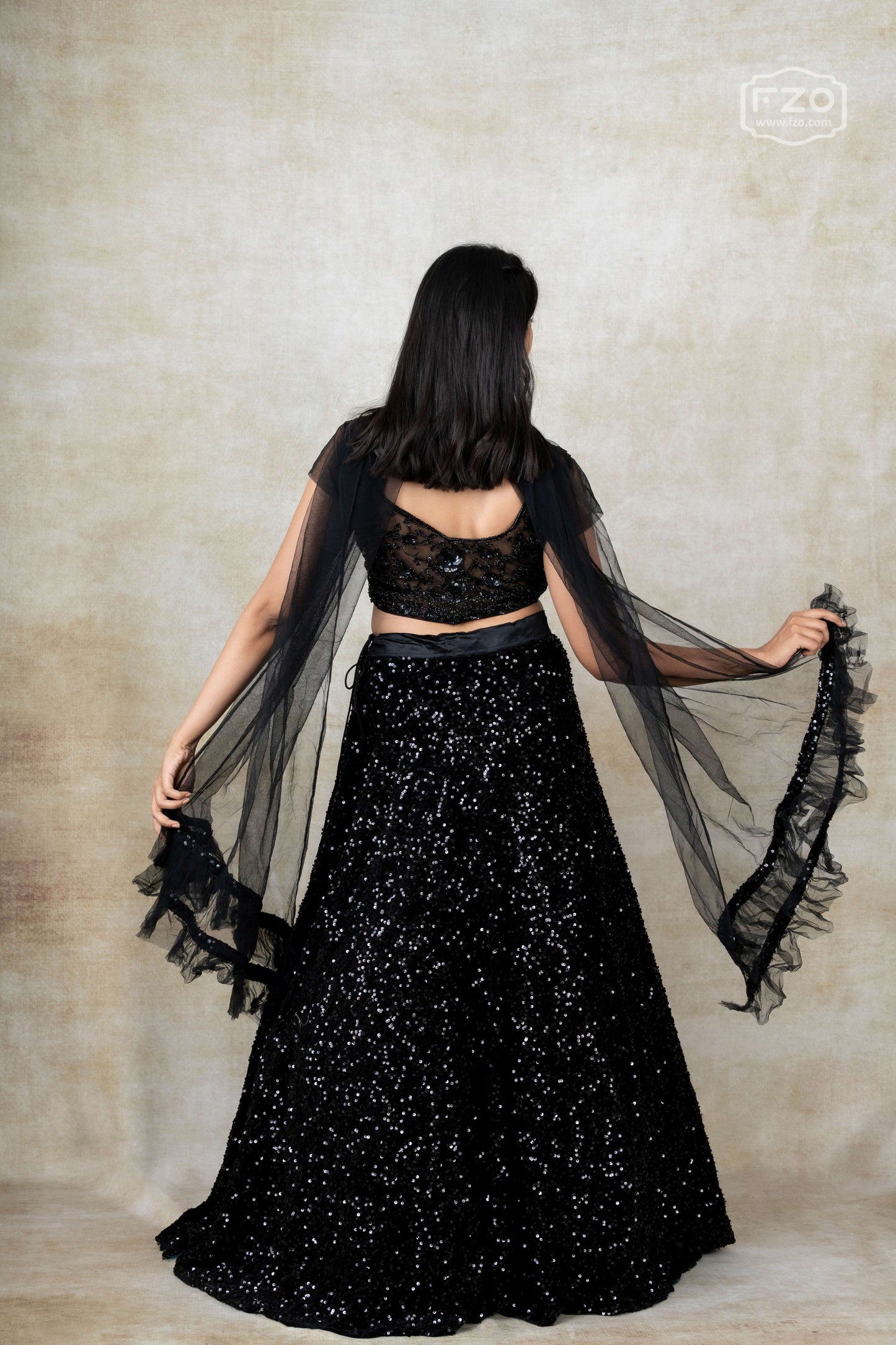 Midnight Glimmer – Black Sequin Lehenga Set