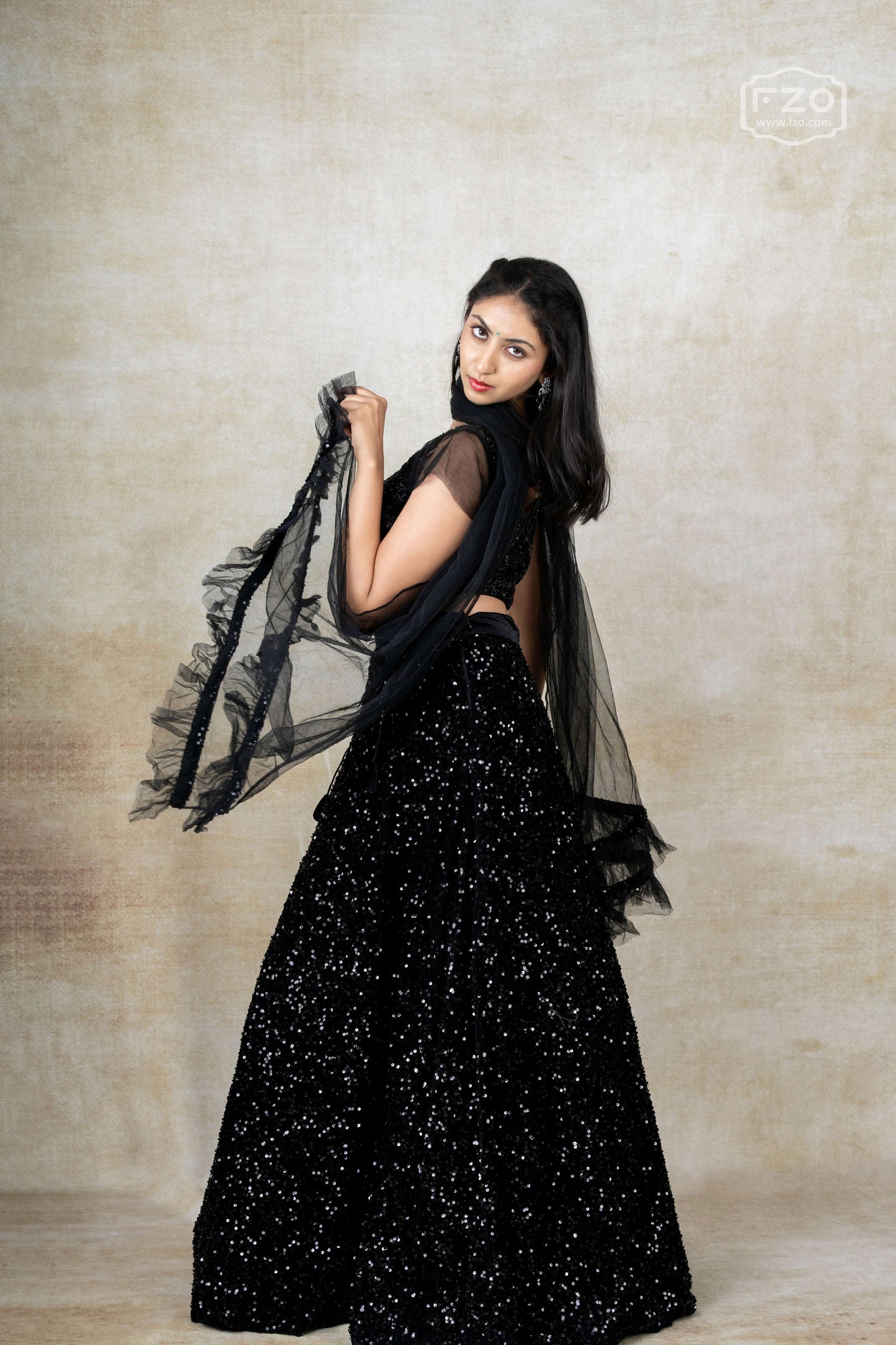 Midnight Glimmer – Black Sequin Lehenga Set
