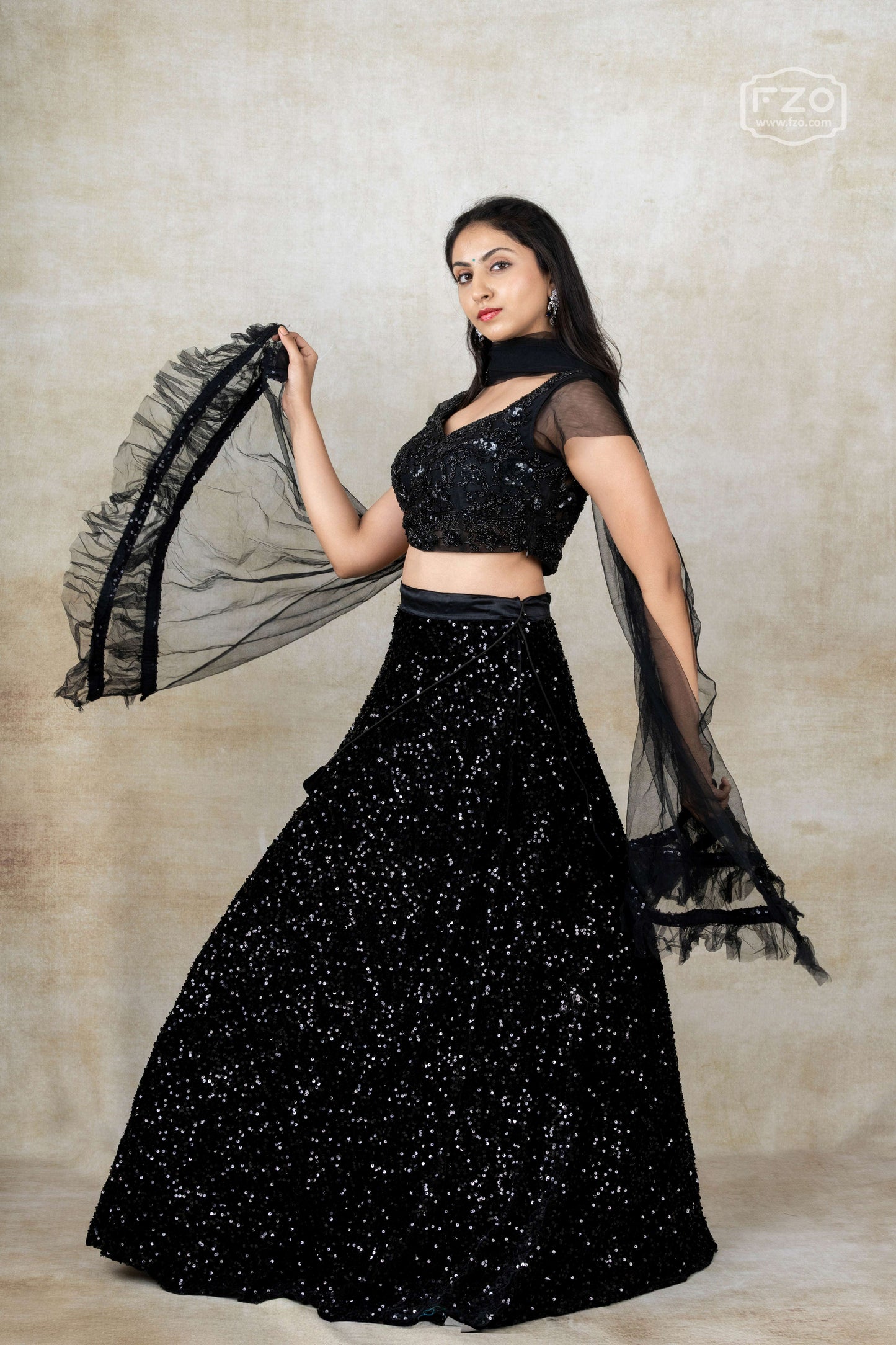 Midnight Glimmer – Black Sequin Lehenga Set